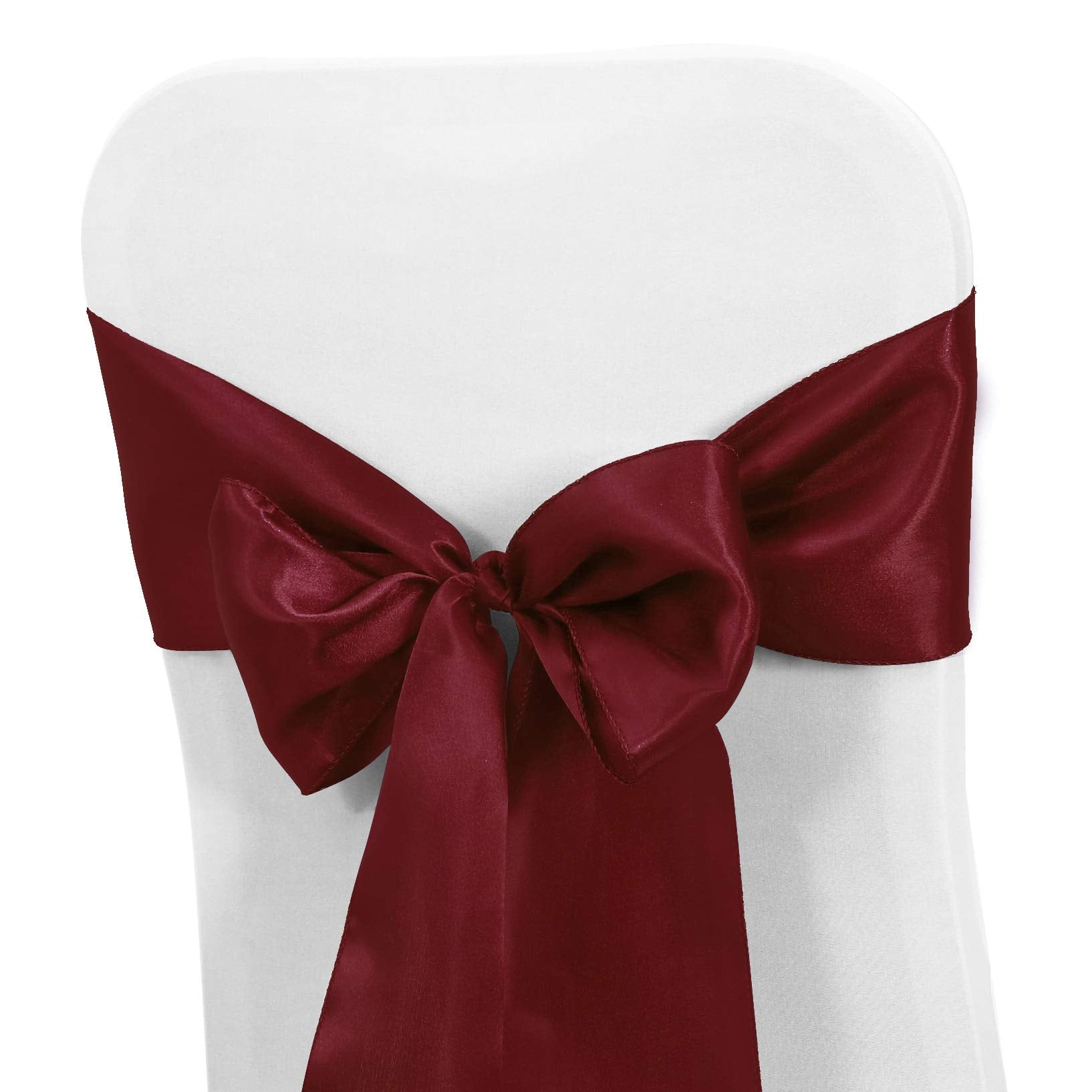 Obstal 50 PCS Burgundy Satin Chair Sashes Bows for Wedding Reception- Universal Chair Cover Back Tie Supplies for Banquet, Party