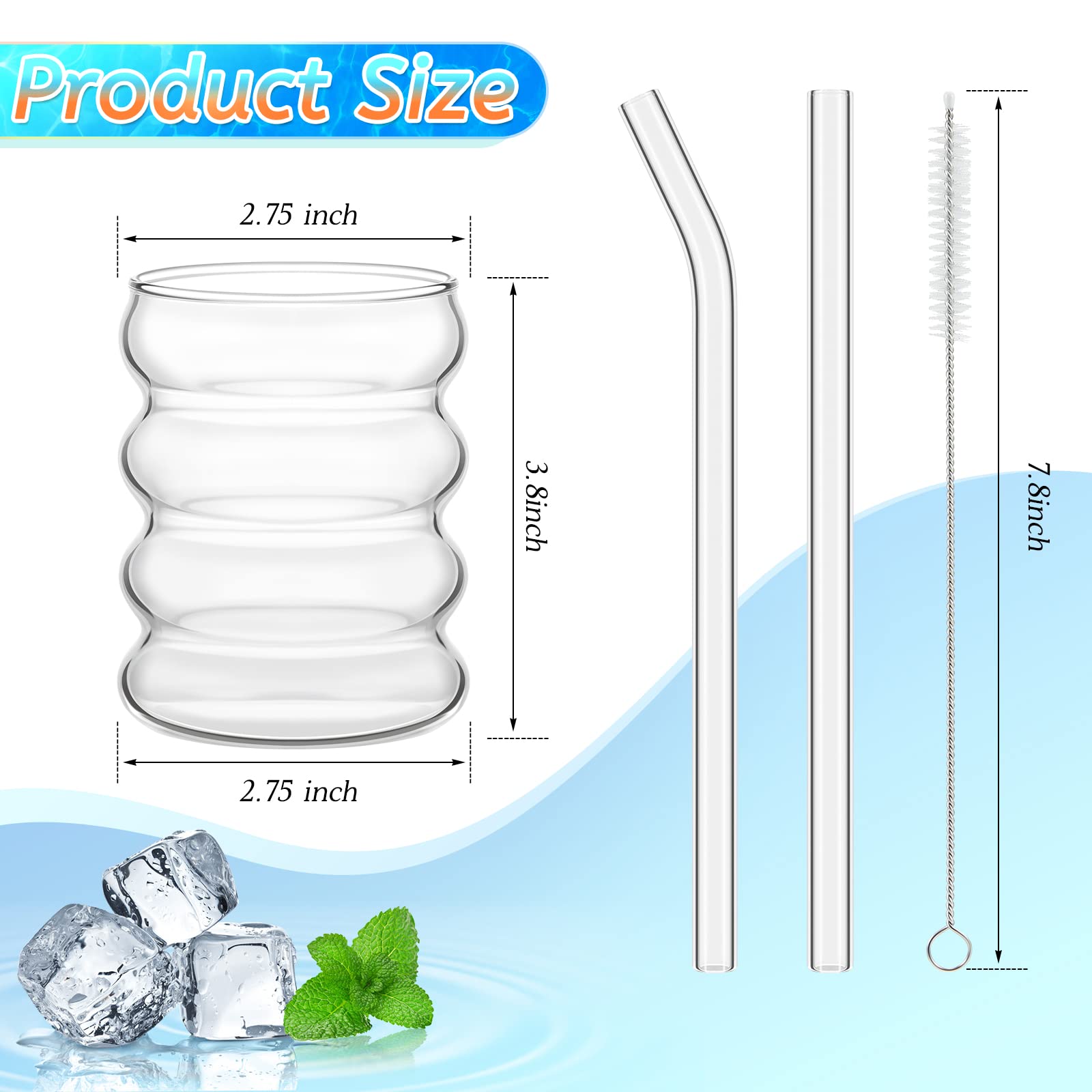 Tessco 4 Pcs Creative Glass Cups Vintage Drinking Glasses Ribbed Glassware Aesthetic Cups Entertainment Dinnerware Glassware Wit