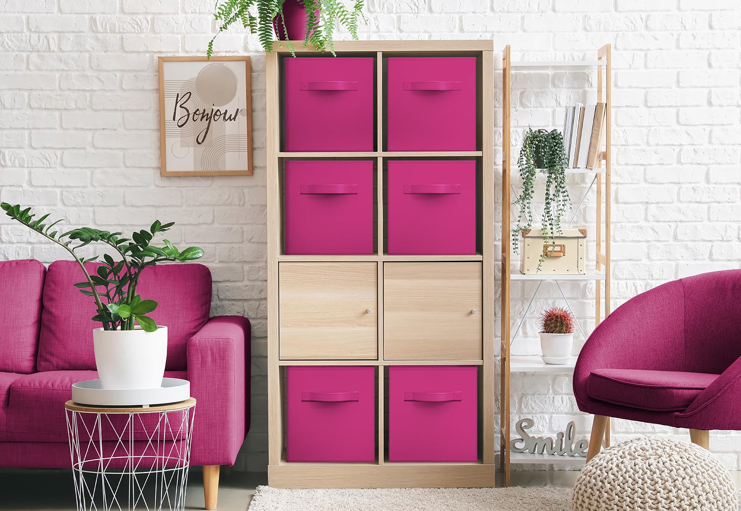 Sorbus Foldable Storage Cube Basket Bin (6 Pack, Pink)