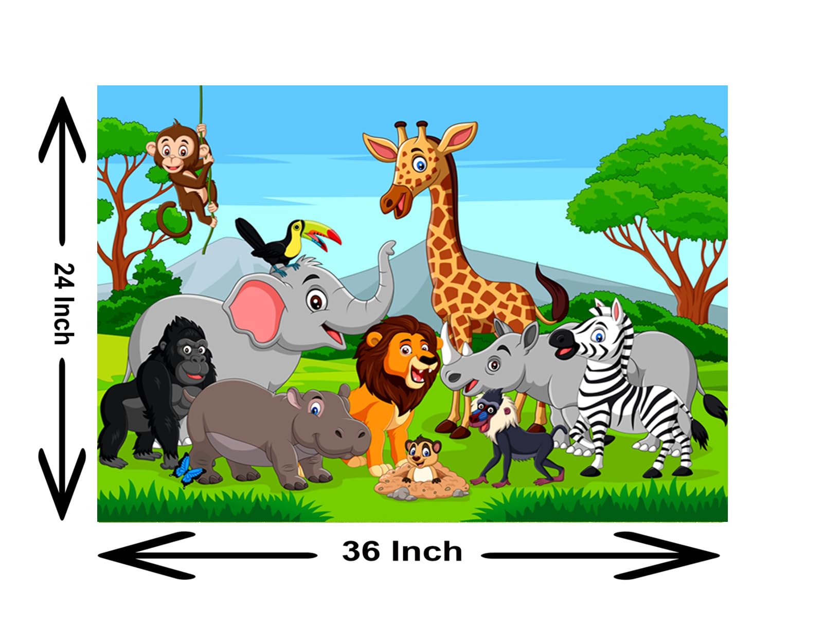 My D Square Cartoon Poster, Beautiful Animals Wall Paper For Kids School Living Room Bedroom Size 60 X 90 Cm Self Adhesive Vinyl