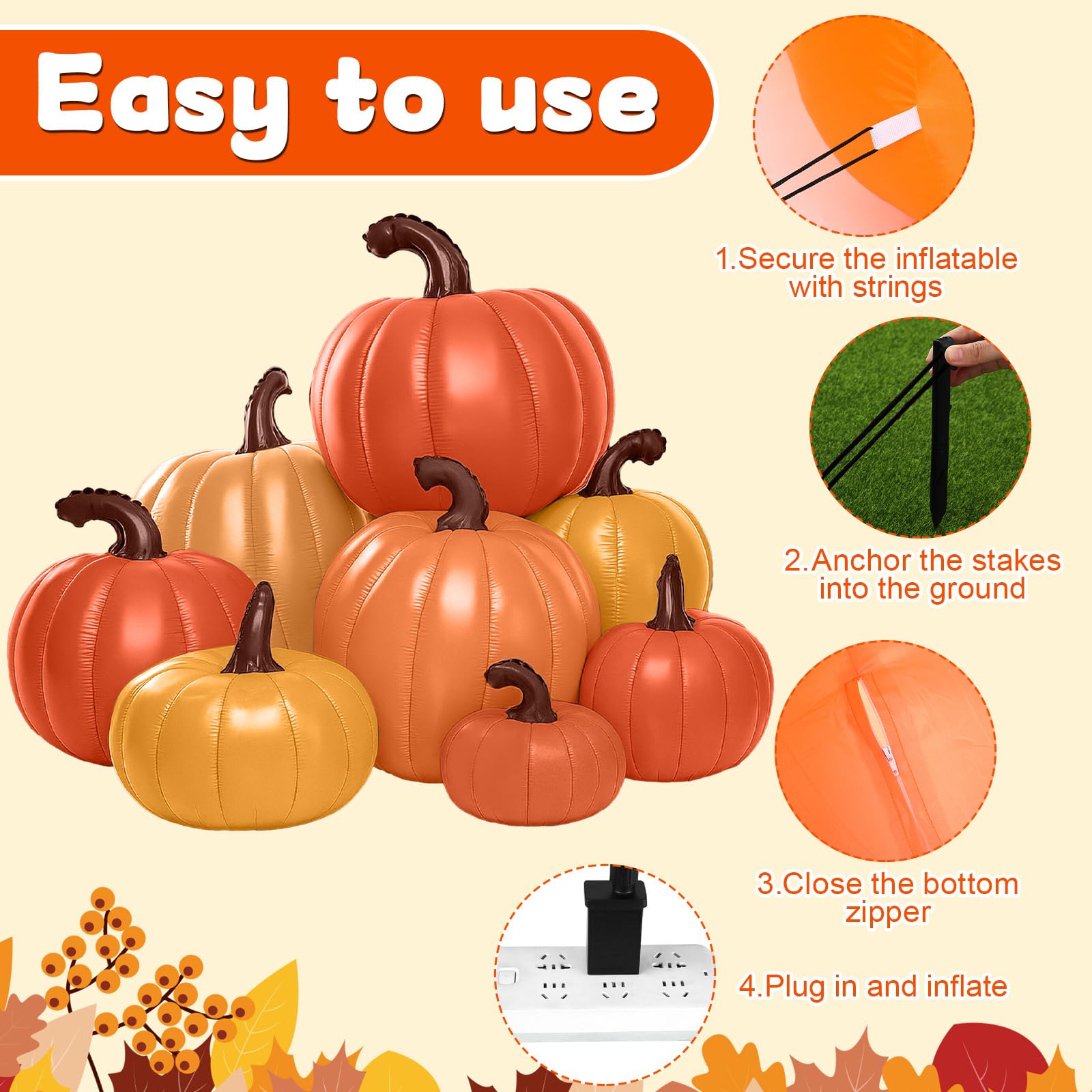 Leyndo 6 ft Tall Fall Pumpkin Inflatable Decorations with Build-in LEDs Fall Harvest Stacked Pumpkin Blow up Outdoor Inflatable