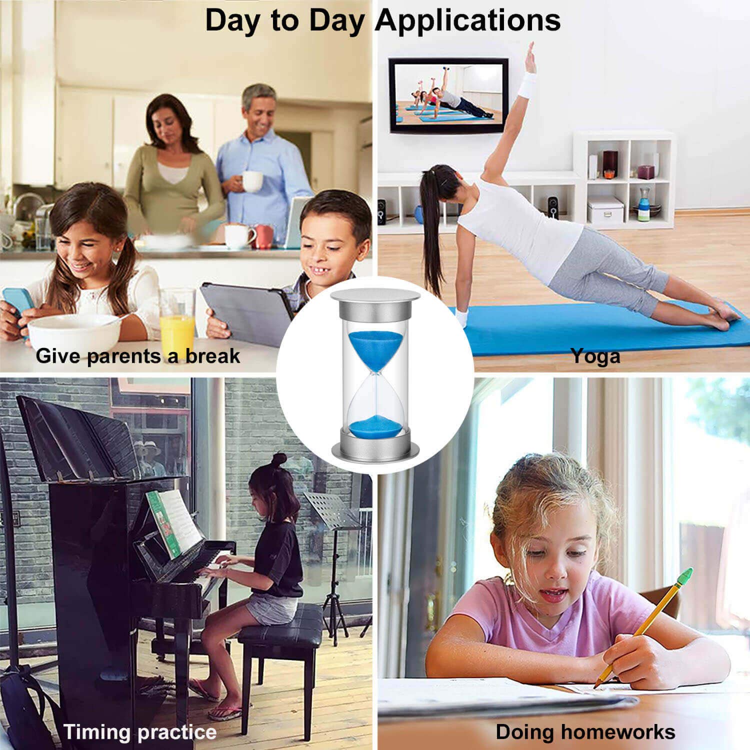 Suliao Sand Timer 15 Minute Hourglass, Silver Plastic Sand Watch Clock 15 Min, Hour Glass Sandglass Timer For Kids, Games, Class