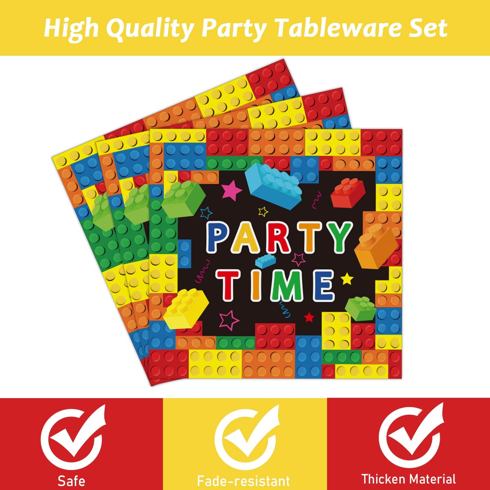 Gisgfim 96 Pcs Building Block Birthday Party Supplies Paper Plates Nap ...