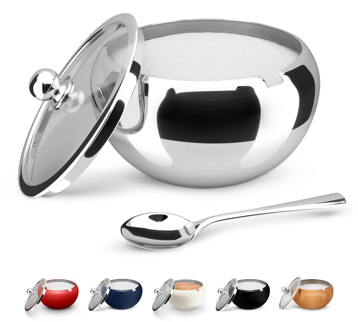 Kook Sugar Bowl, Sugar Bowl With Lid And Spoon, Sugar Container With Lid, For Salt, Coffee, Holds 2 Cups, Dishwasher Safe, Stain