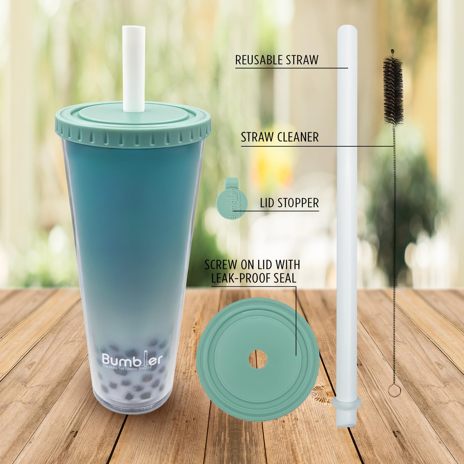 Original Bumbler 24 oz Large Double Wall Insulated Reusable Smoothie and Boba Tumbler in Colors and Wide Reusable Straw - Keep Drink Cool or Warm (Mint)