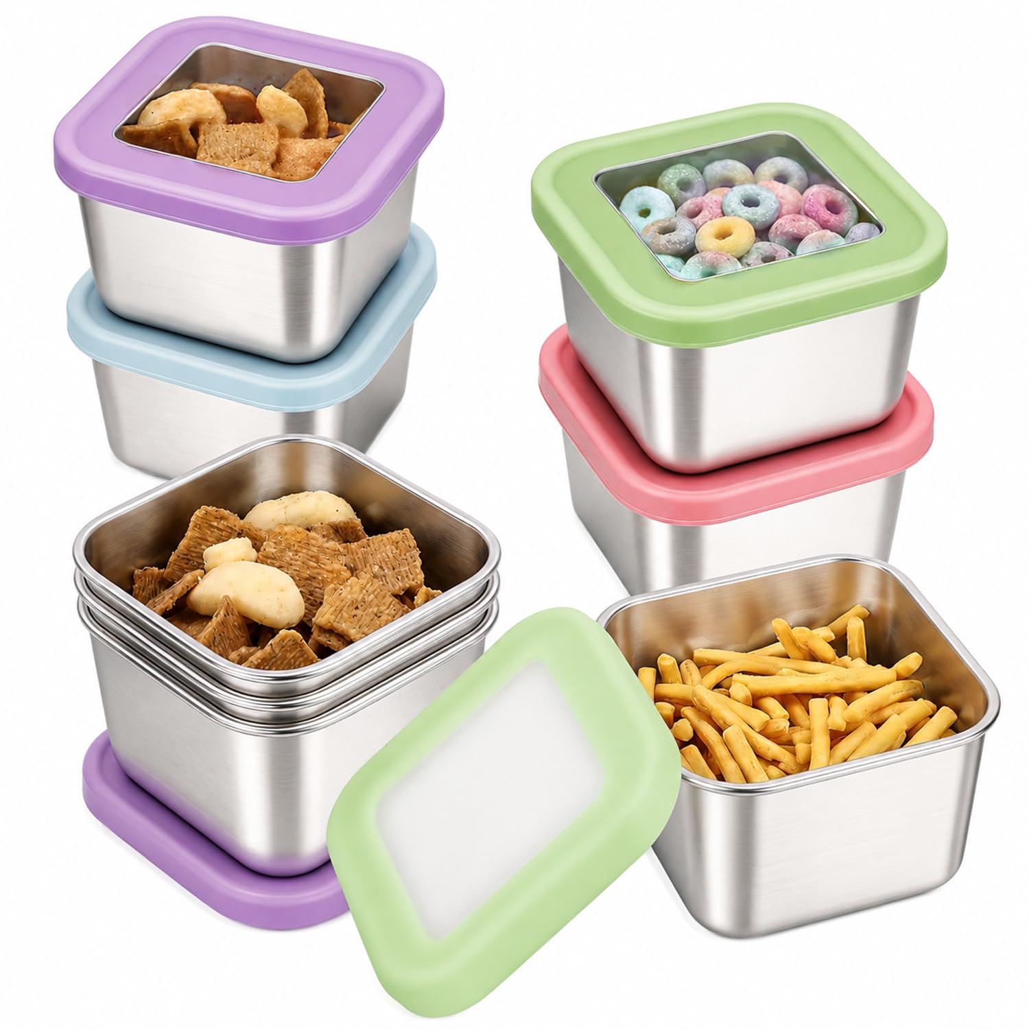 KZDAZ 8 Pack 6oz Stainless Steel Snack Containers with Clear Lids
