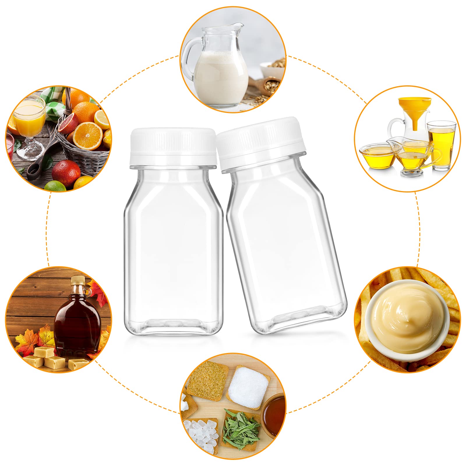 50 Pcs 4 Oz Liquid Vial Plastic Juice Bottle With Lid Reusable Clear Beverage Container, Freezer Safe, Leak Proof For Juice, Mil