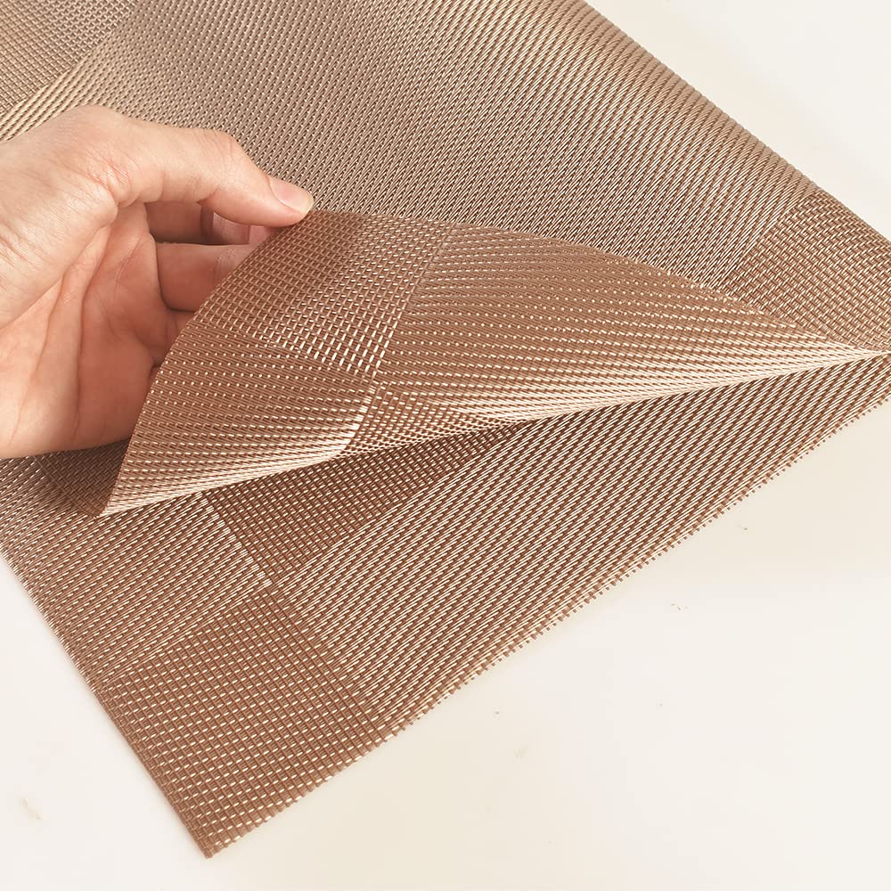Homedge Placemat, 6 Pcs Of Non-Slip Heat Resistant Pvc Place Mats, Washable Vinyl Placemats - Light Brown