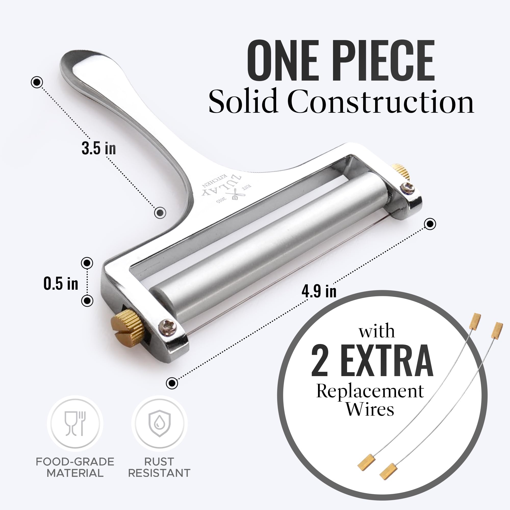 Zulay Cheese Slicer - Adjustable Thickness Wire Cheese Cutter, Heavy Duty Stainless Steel, Silver, for Mozzarella, Cheddar, Gouda