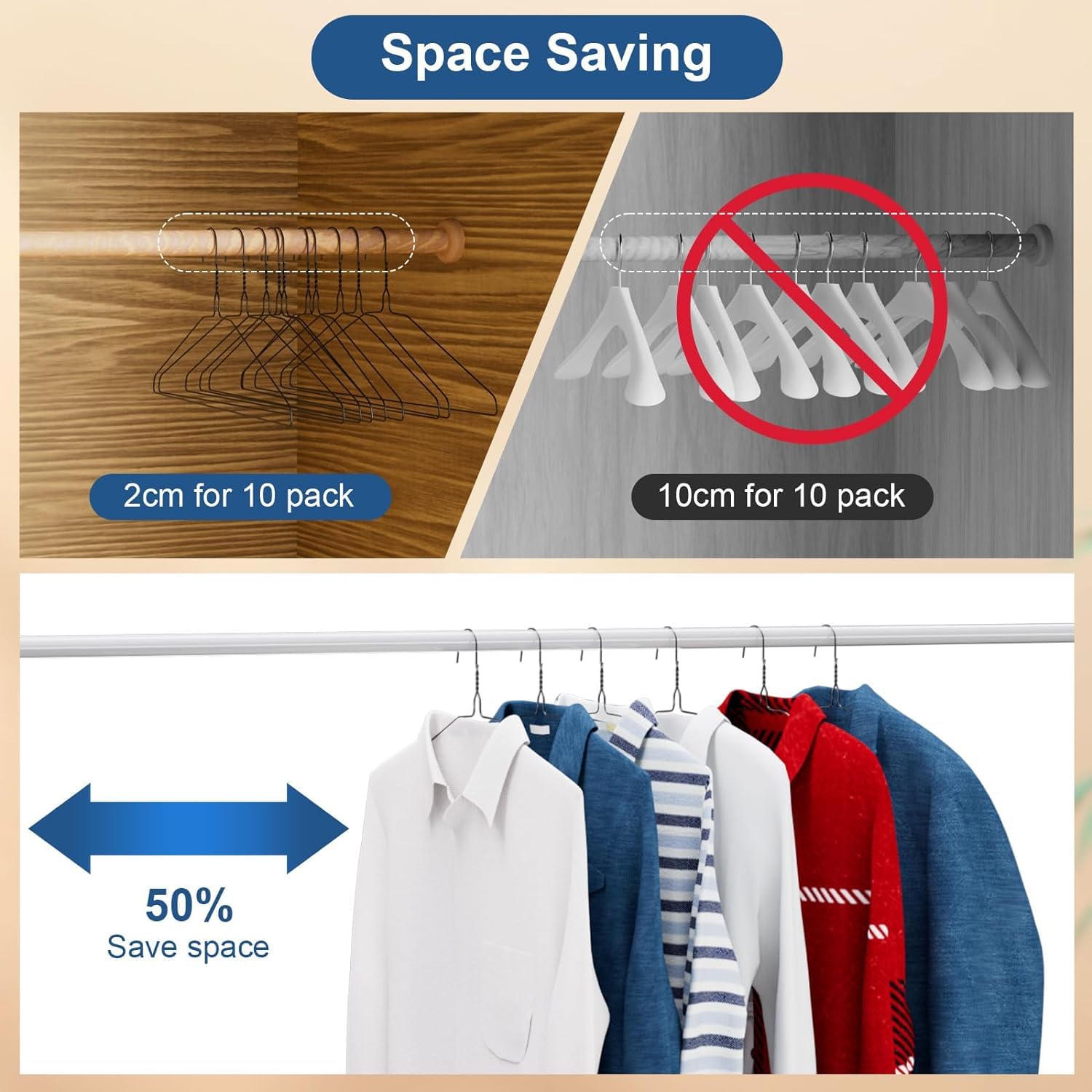 Specilite Wire Hangers 50 Pack, Metal Wire Clothes Hanger Bulk For Coats, Space Saving Metal Hangers Non Slip 16 Inch 12 Gauge U