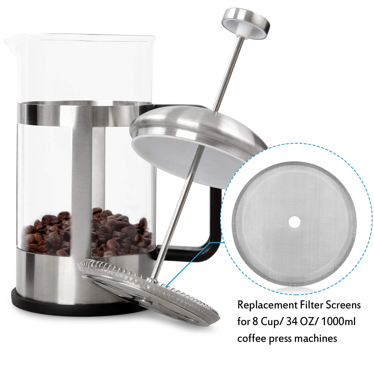 French Press Replacement Cafetiere Filter Mesh Screen Coffee French Press Filters 4 Inch Stainless Steel Reusable Mesh Filter Fo