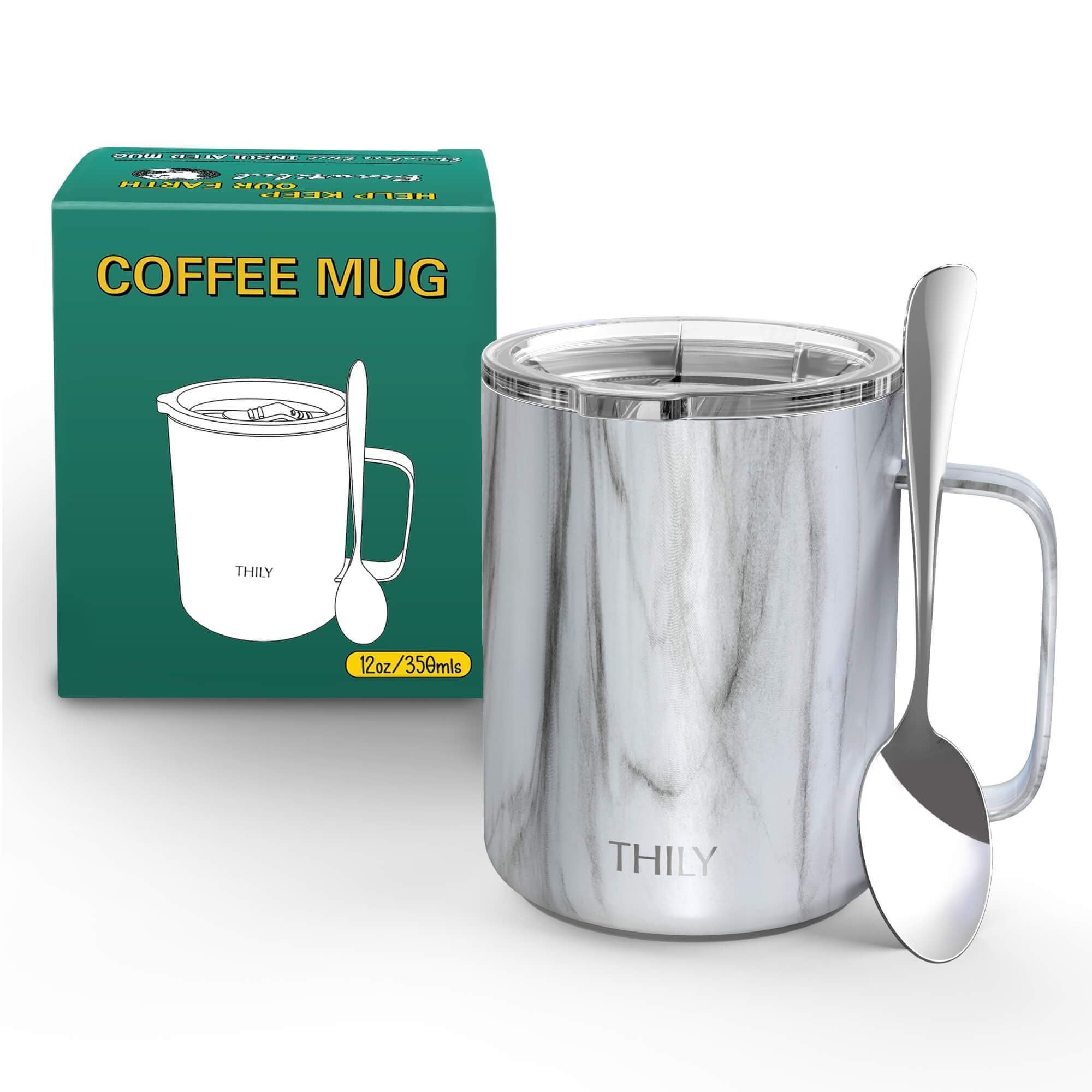 Thily Vacuum Insulated Travel Coffee Mug 12 Oz Triple-Insulated Stainless Steel Travel Mug With Handle, Spill-Proof Lid, Lightwe