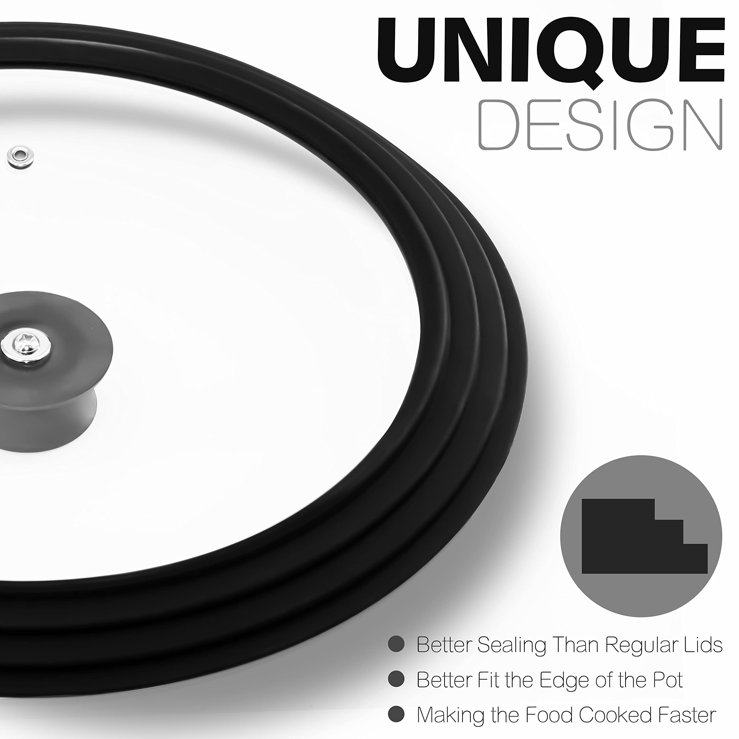 Anaeat Silicone Universal Lid For Pots, Pans And Skillets - Tempered Glass Covered With Heat Resistant Silicone Rim Fits 6, 7 An