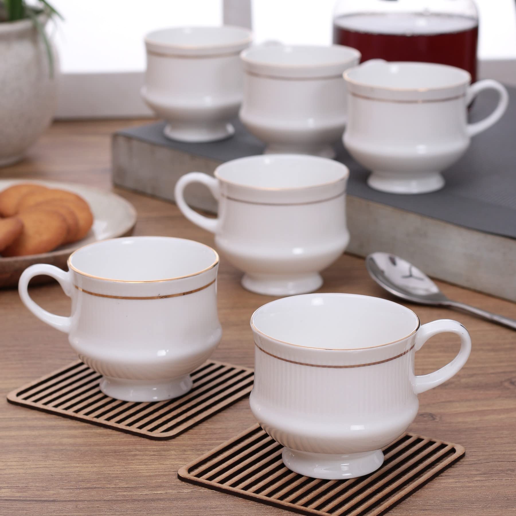 Clay Craft Elegant Gold Line Coffee/Tea Cups Set Of 12 Perfect For Daily Use 180 Ml, White, Standard (Mona-Set Of 12)