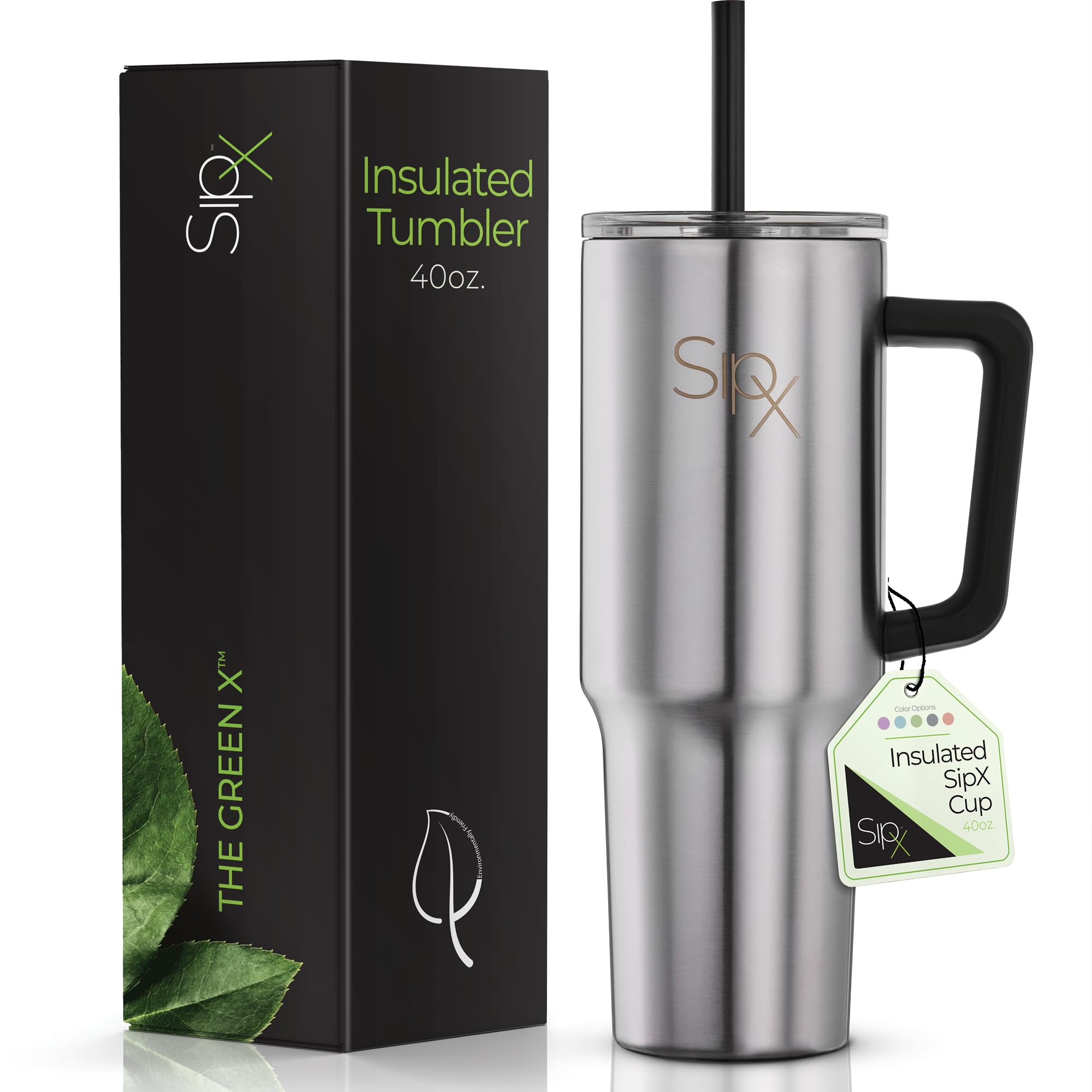 SIPX 40 oz Insulated Tumbler with Handle & Straw - Vacuum Insulated Stainless Steel, Leakproof, Cupholder Friendly - Perfect for