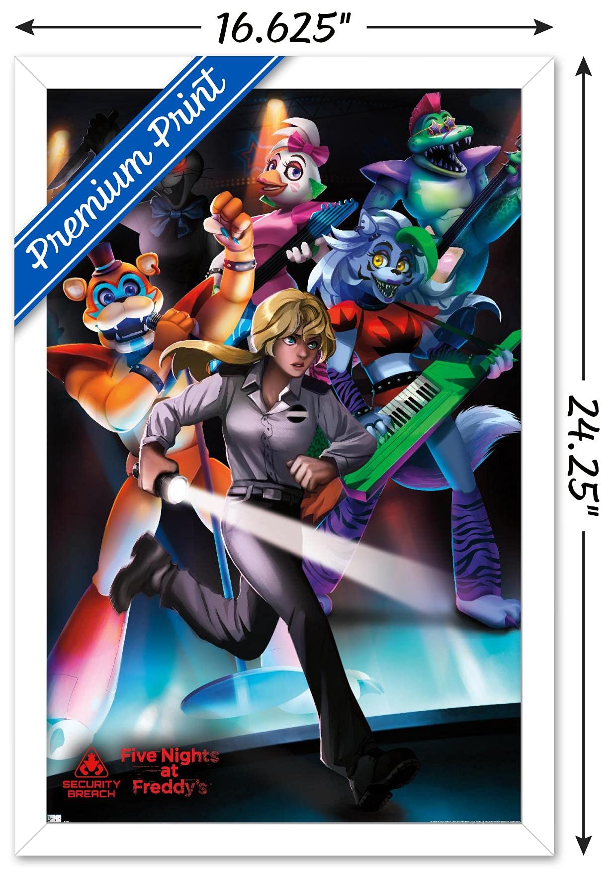 Trends International Five Nights At Freddy'S: Security Breach - Group Wall Poster, 14.725'' X 22.375'', White Framed Version