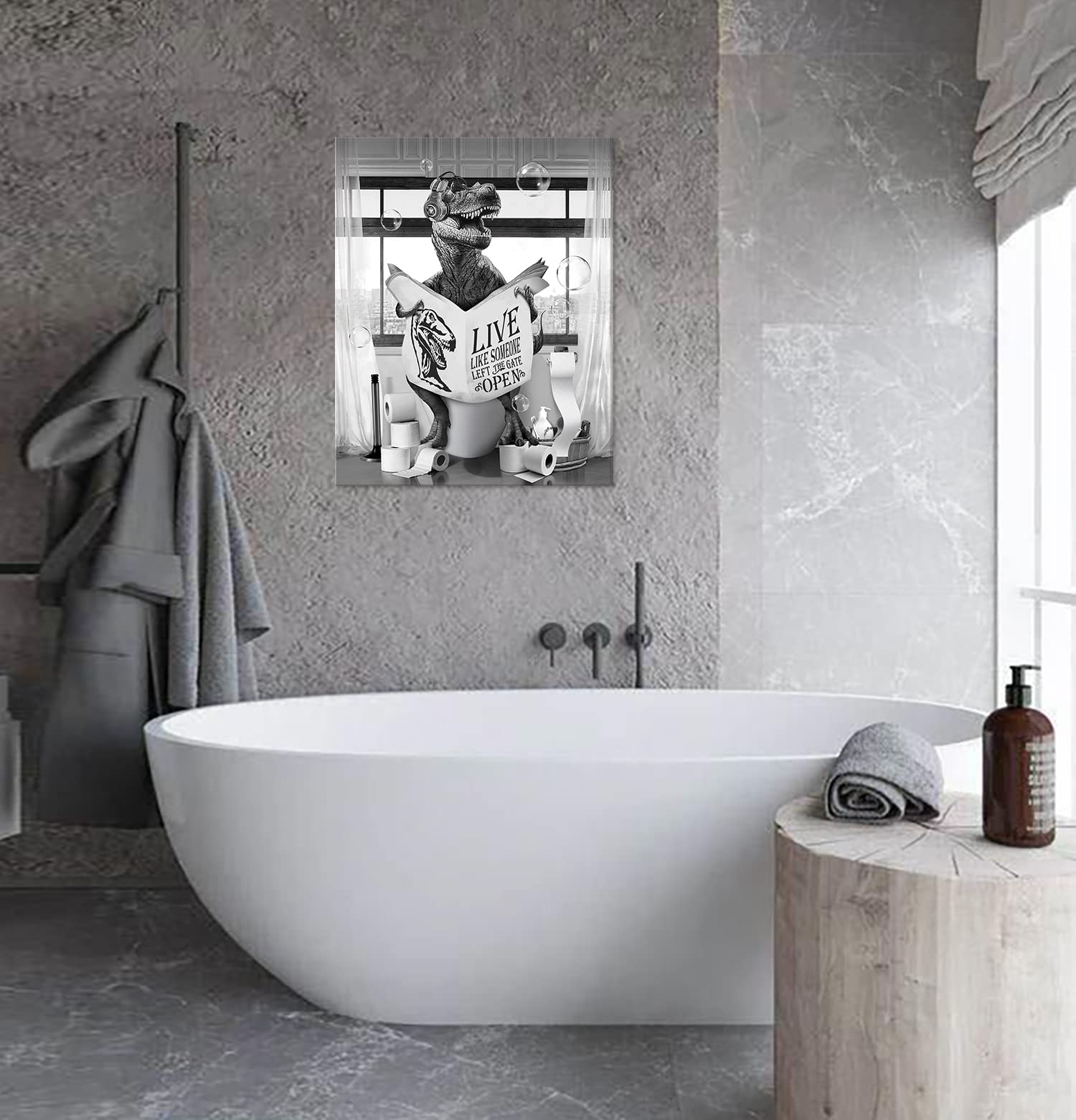 Dinosaur Picture Funny Animal Wall Art Black And White Bathroom Wall Decor Kids Bathroom Decor Farmhouse Bathroom Wall Decor Din