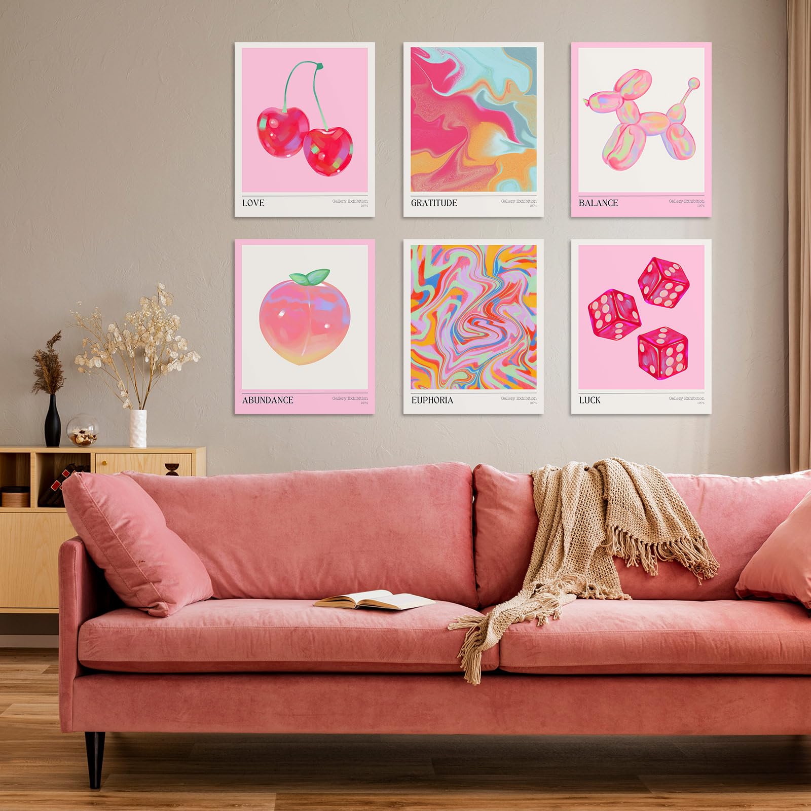 Habseligkeit Pink Cherry Wall Art Prints, Cute Wall Decors For Room Aesthtic, Posters For Girls Bedroom Decor Aesthetic Unframed