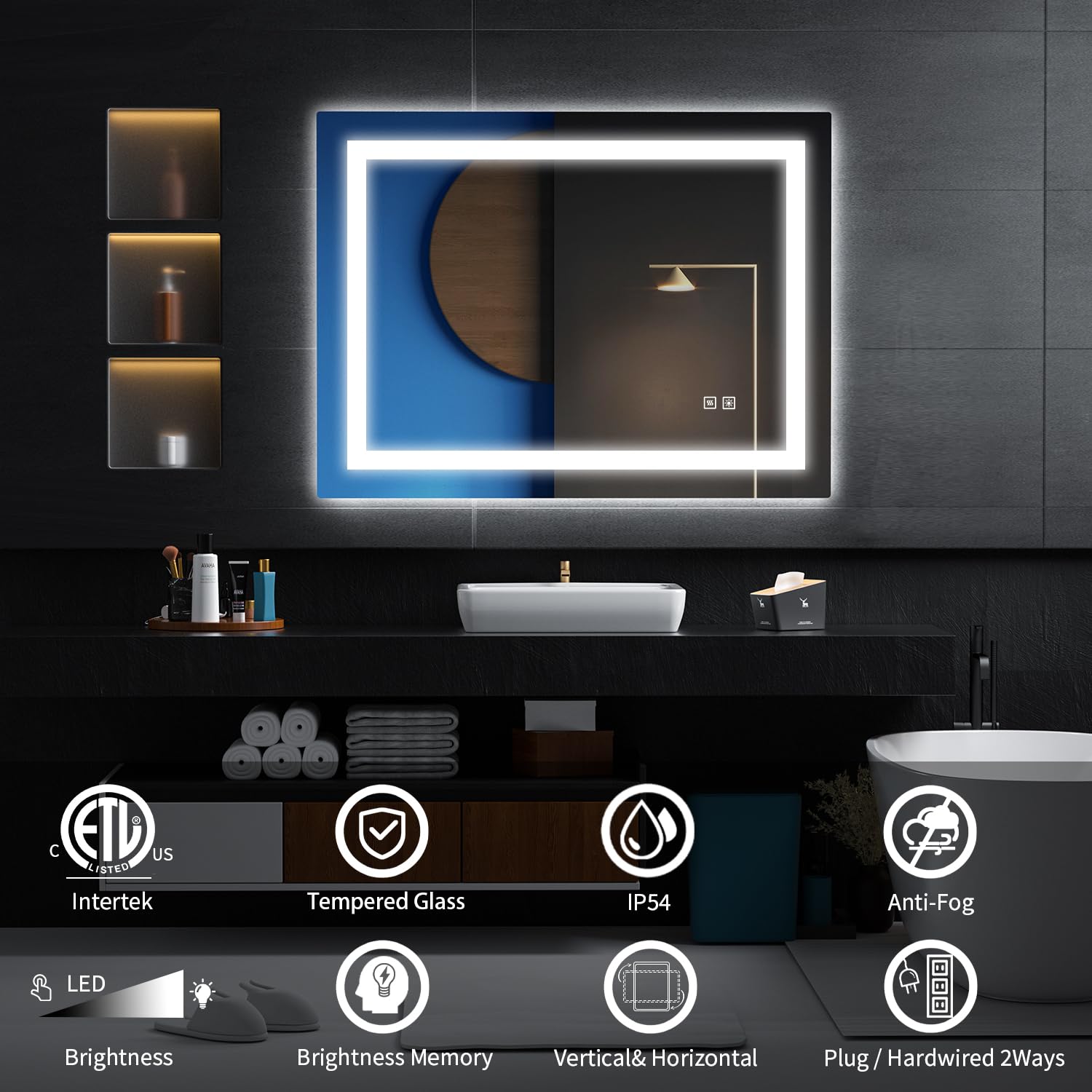 Shuafa Led Mirror For Bathroom, 40X32 Inch Backlit + Front Lighted Bathroom Vanity Mirror With Lights For Wall, Double Light Str