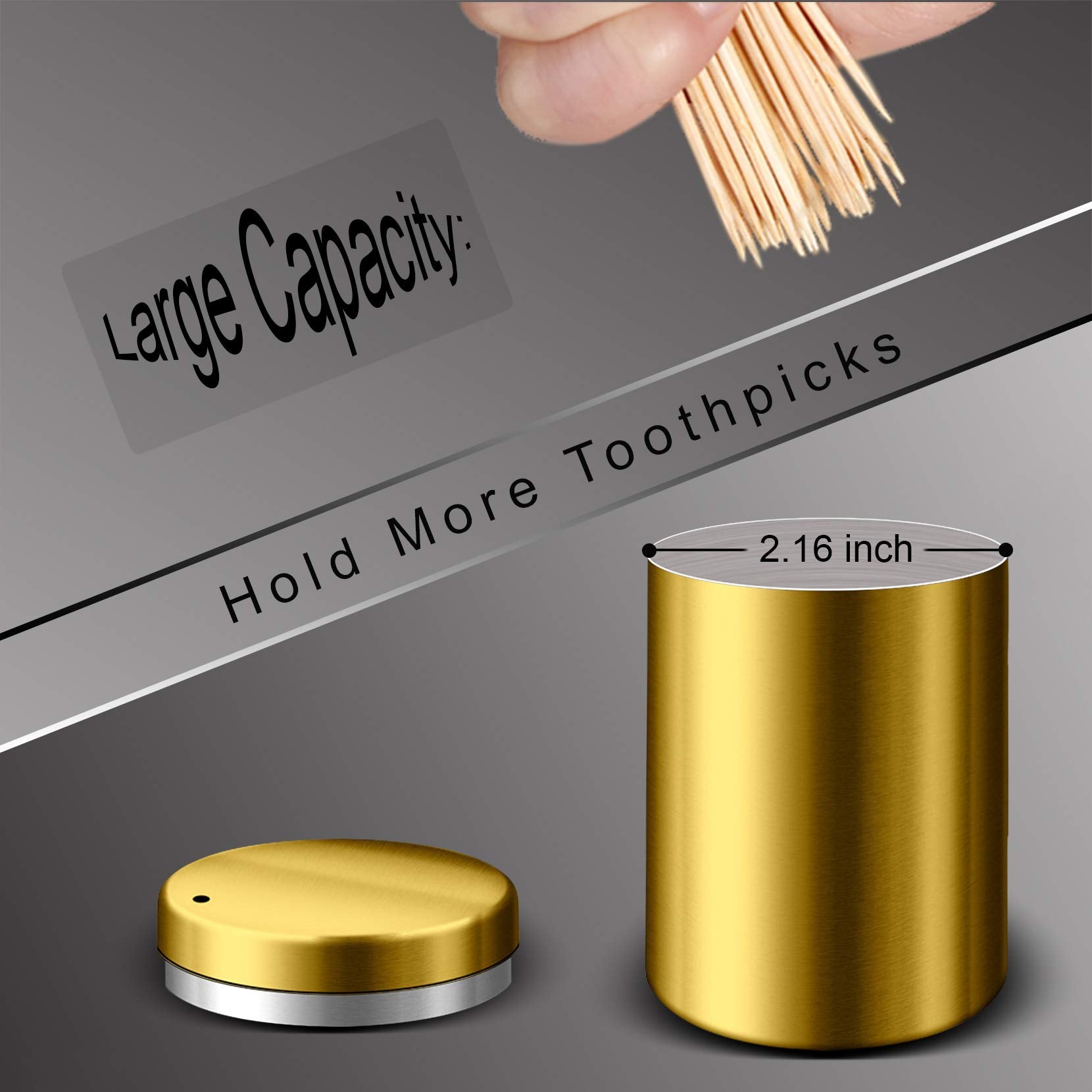 YIFOCUS Stainless Steel Toothpick Holder Dispenser Quality Home Tooth Picks Lot Container with 500 Pieces Bamboo Toothpicks for Teeth and Appetizer (Golden