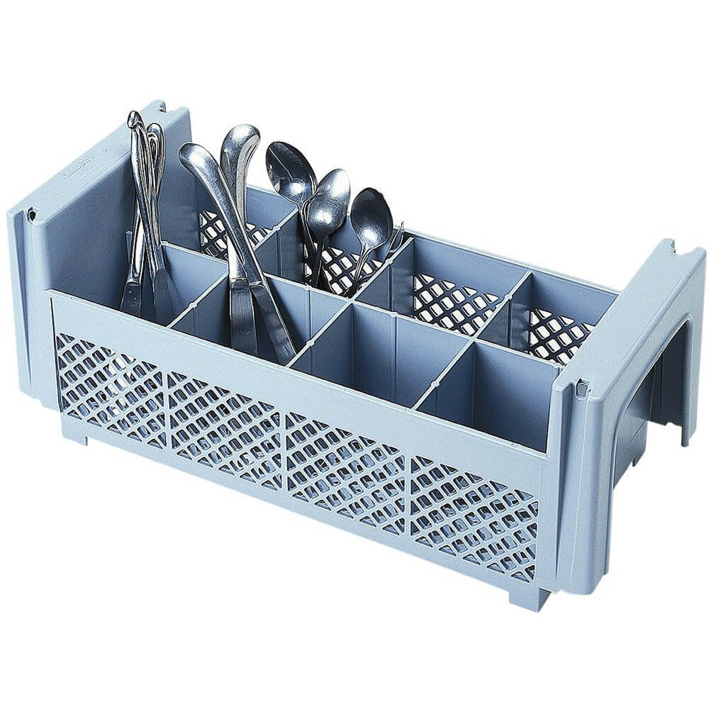 Camrack Flatware Washing Basket, Half Size, 18'' X 7-3/4'' X 7-1/4'', 4-3/4'' Max. Height, (8) Compartments, No Handles, Soft Gr