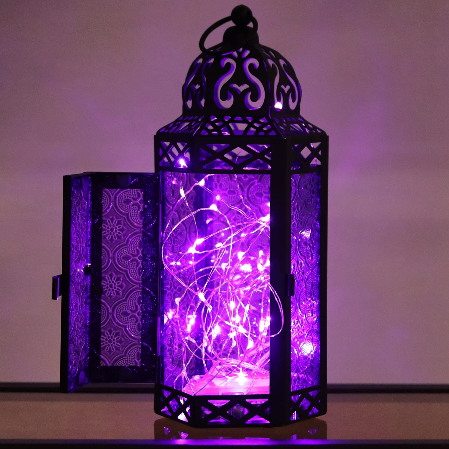 VELA LANTERNS 3pk 10.5 Metal Moroccan Decorative LED Fairy Lights Candle Lanterns 3pk 10.5 Holder for Indoor Home Fantasy, Gothi