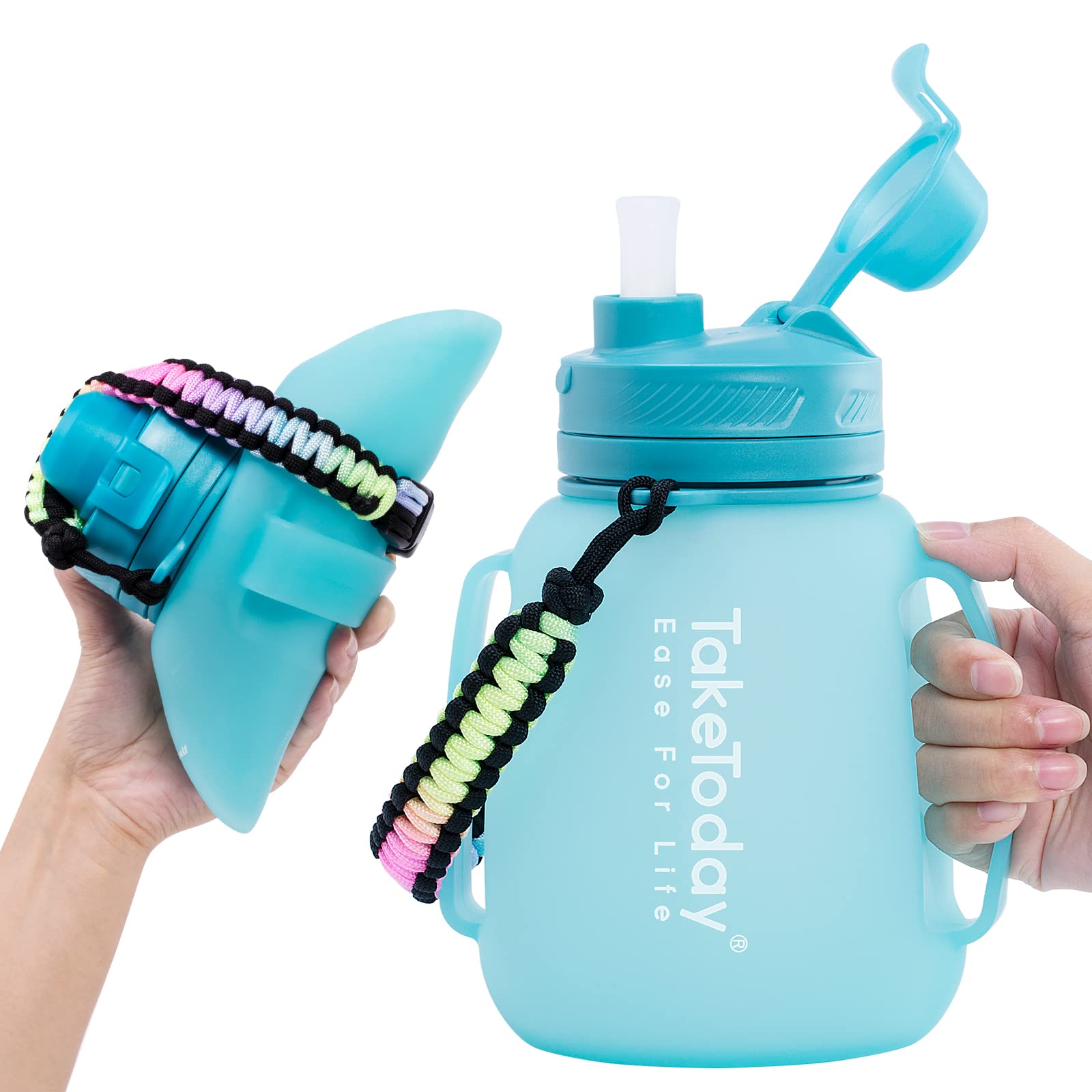 Taketoday Collapsible Water Bottles 40 Oz Gallon Motivational Water Jug With Straw 1.2L Silicone Sports Water Bottle With Time M