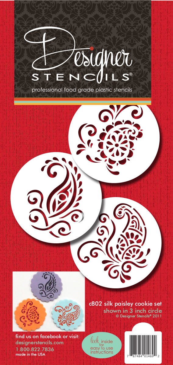 Designer Stencils Silk Paisley Set Stencil, Fits 3 Inch Cookie, Beige/Semi-Transparent
