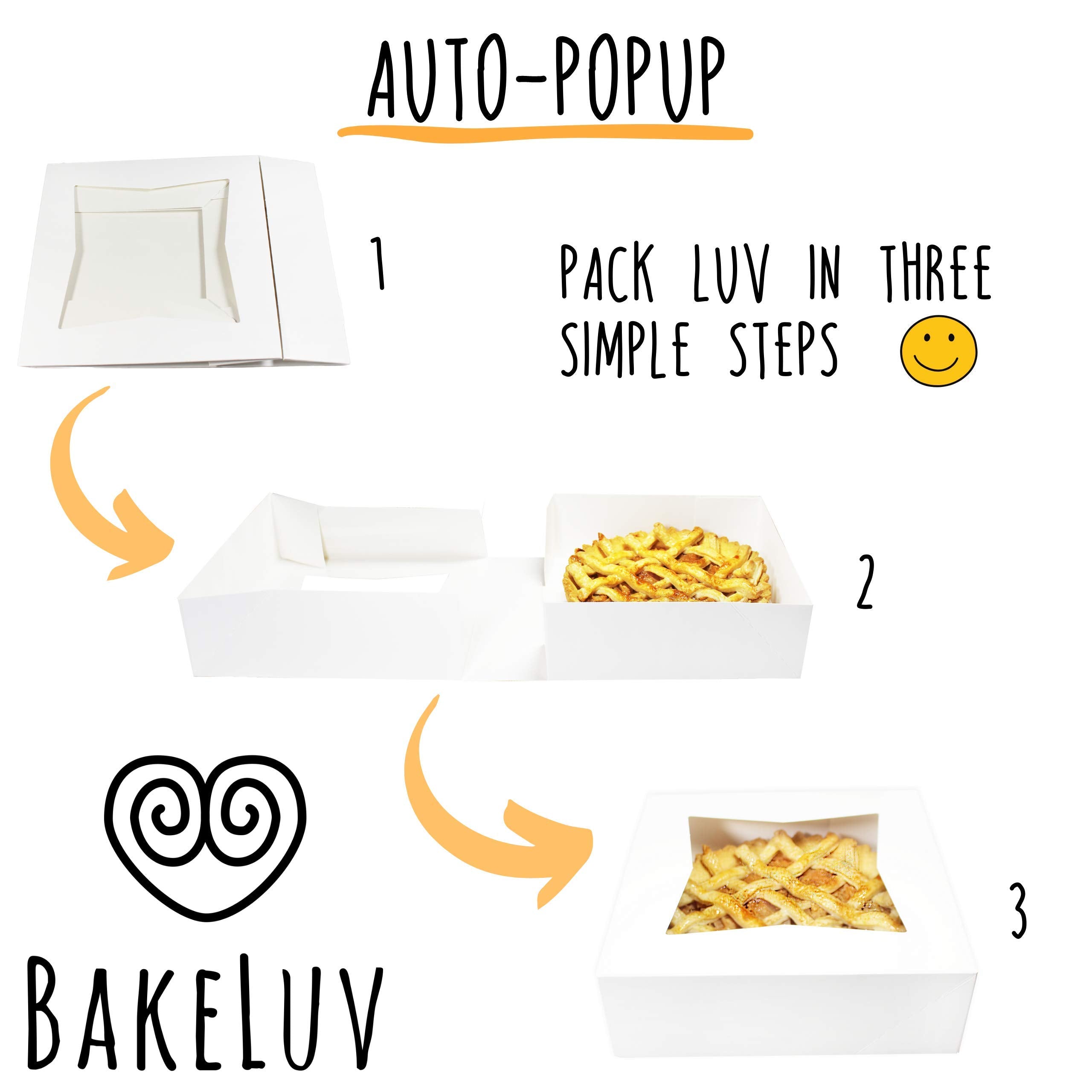 Bakeluv 8X8X2.5 Bakery Boxes With Window | White, 25 Pcs | 8X8 Cookie Boxes 8X8 Cake Box, 8 Inch Bakery Boxes For Cinnamon Rolls