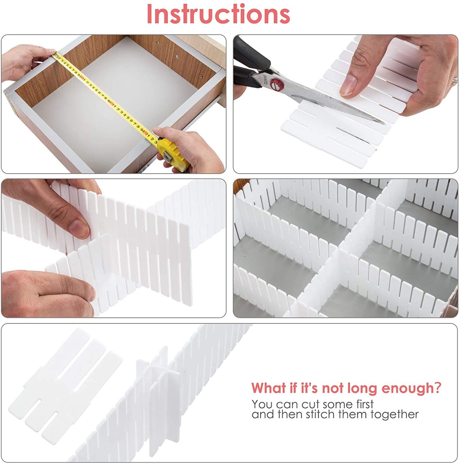Flytianmy 40Pcs Drawer Dividers, Adjustable Drawer Organizer for Socks, Underwear, Makeup, Can Help Tidy Kitchen, Bedroom, Dress