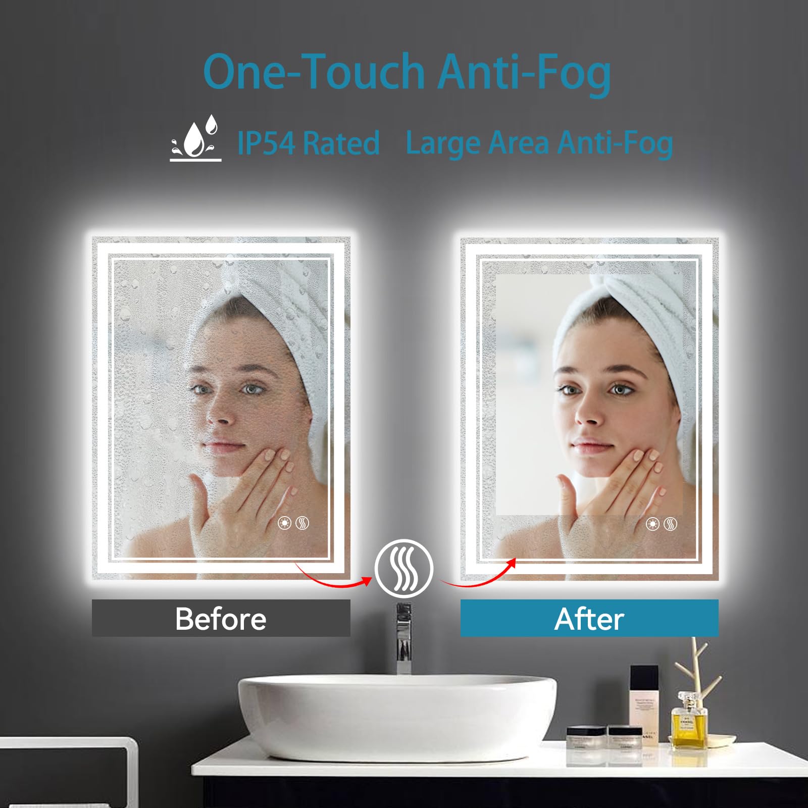 Getovin 24 X 36'' Led Bathroom Mirror With Lights Anti-Fog Dimmable 3 Colors Stepless Brightness Front And Backlit Led Mirror Fo