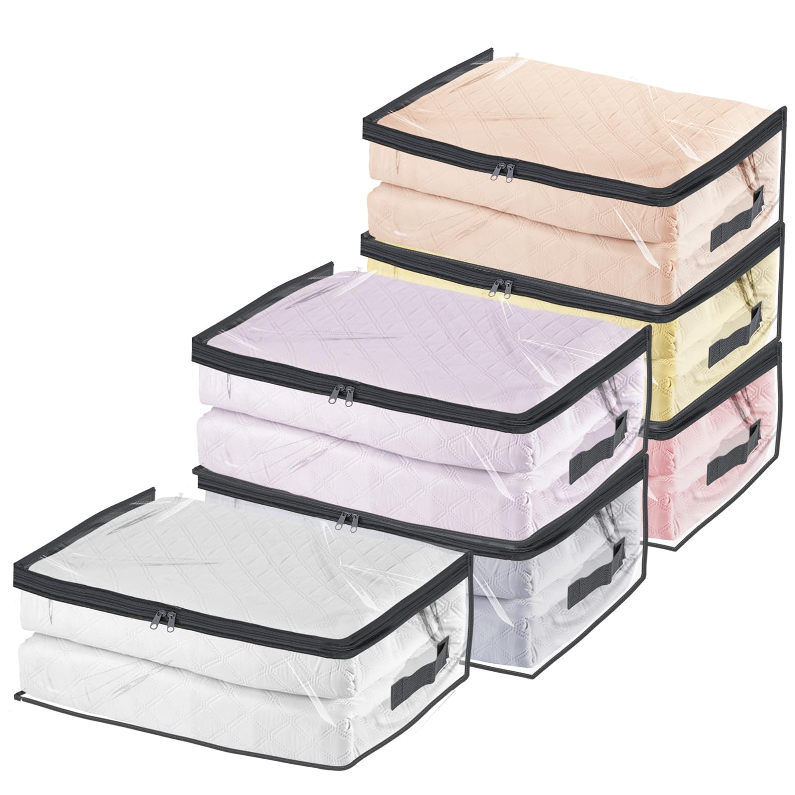 Fixwal 6pcs Clear Storage Bags with Zipper, Comforters Blankets Storage Bags Clothes Organizer Bed Sheet Storage for Toys, Sweat