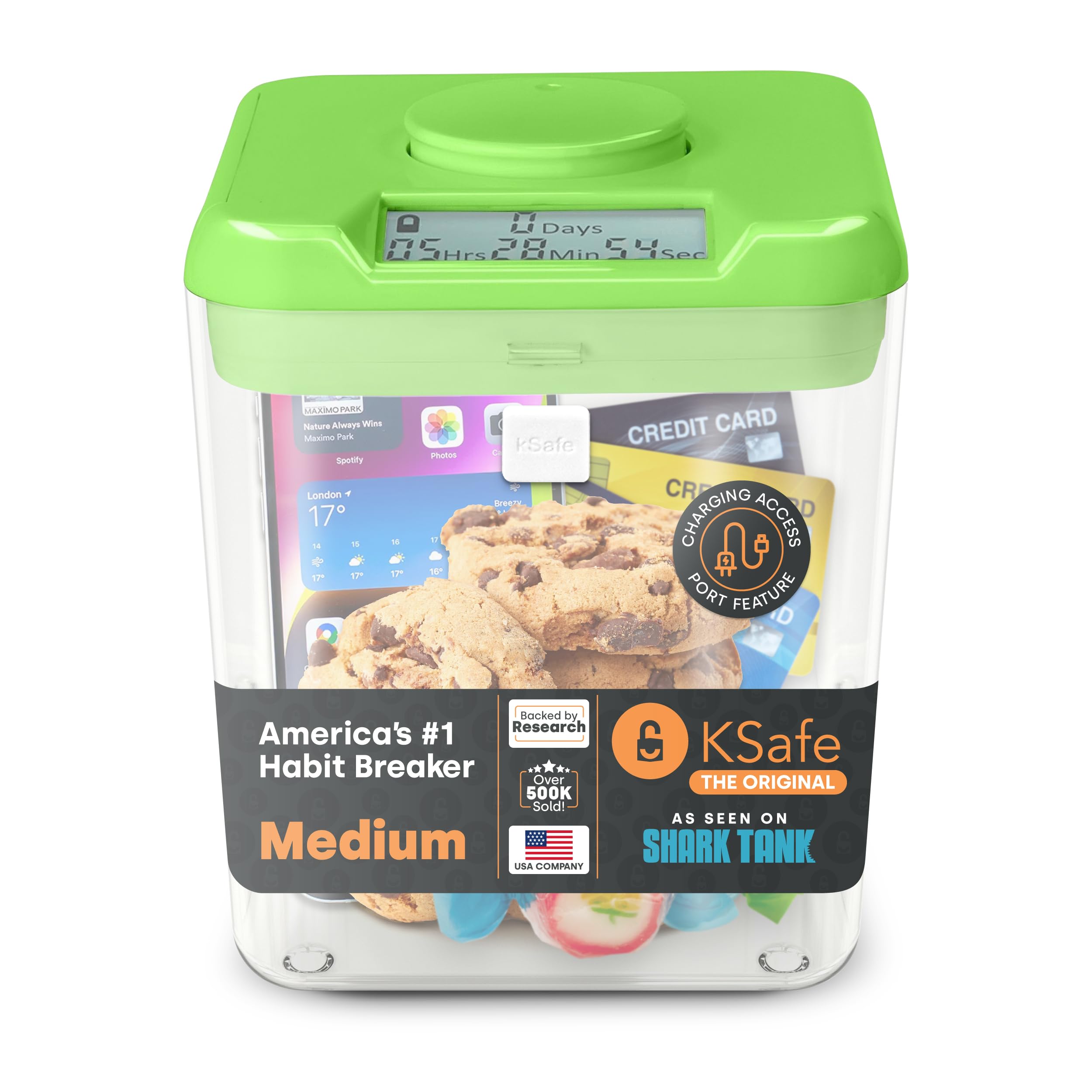 Kitchen Safe: Time Locking Container (Blue Lid + Clear Base) - 5.5'' Height