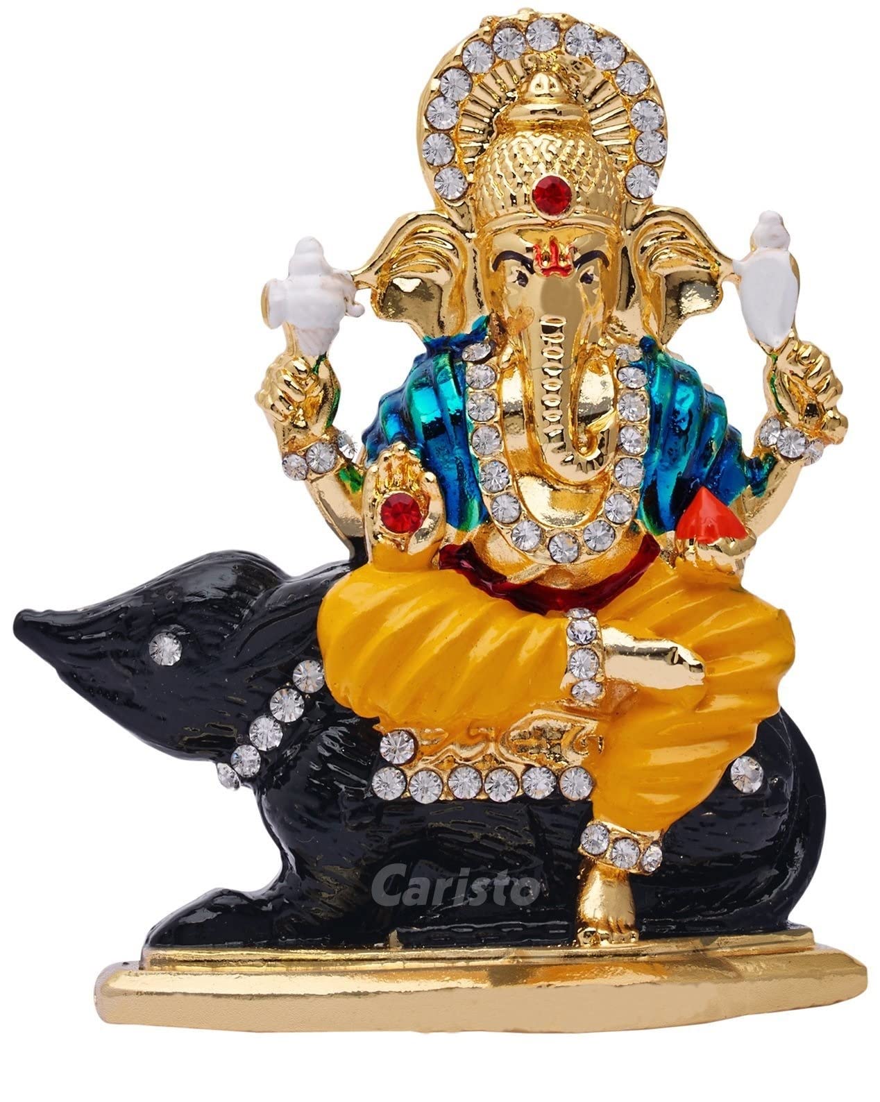 Caristo Lord Ganesh Idol | Ganesha Sitting On Mouse | Ganpati Vinayaka Idol (Id-128) Color Metal Statue For Car Dashboard | Home