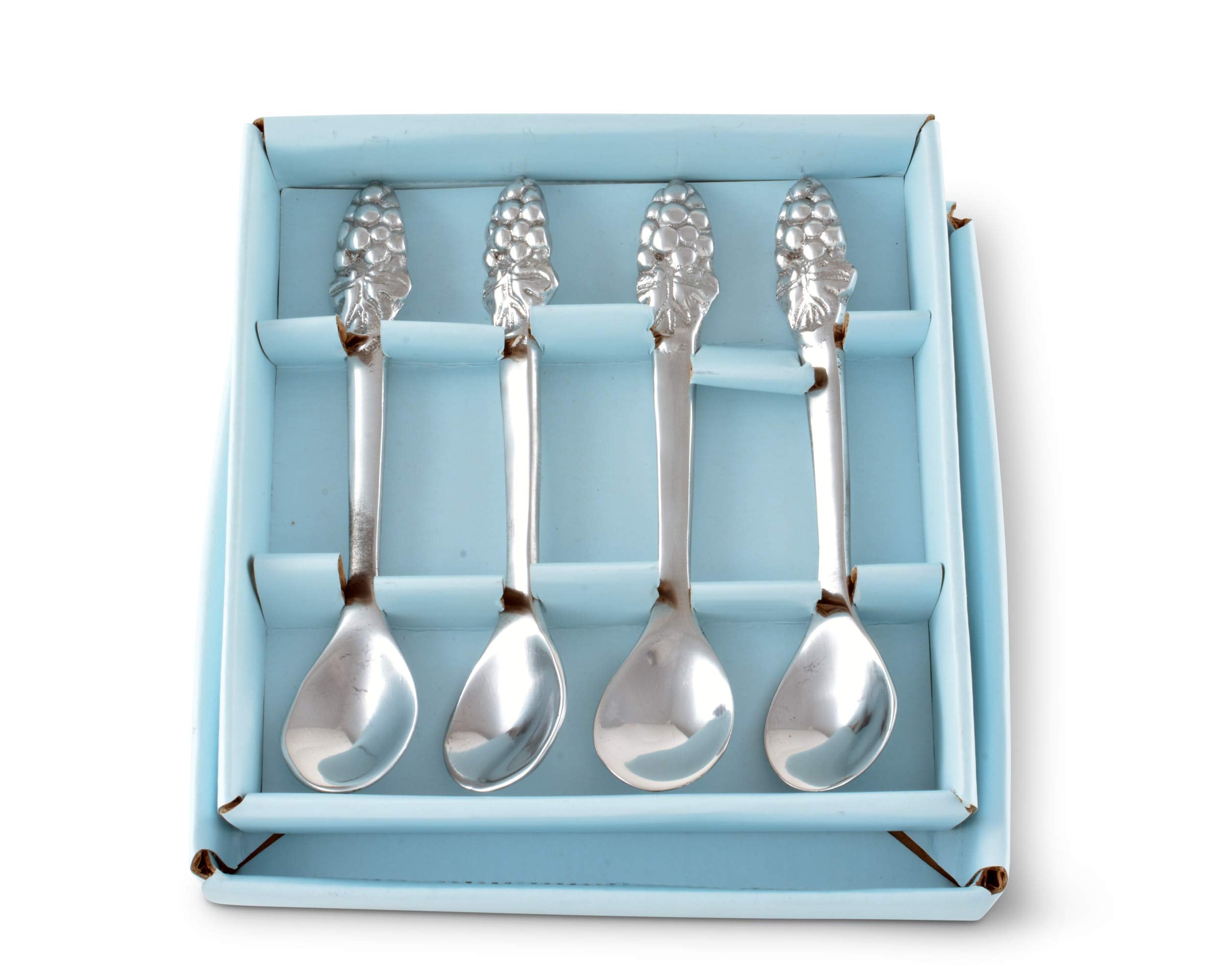 Arthur Court Metal Tea Spoons Grapes Sand Casted In Aluminum With Artisan Quality Hand Polished Set Of 4 5 Inch Long