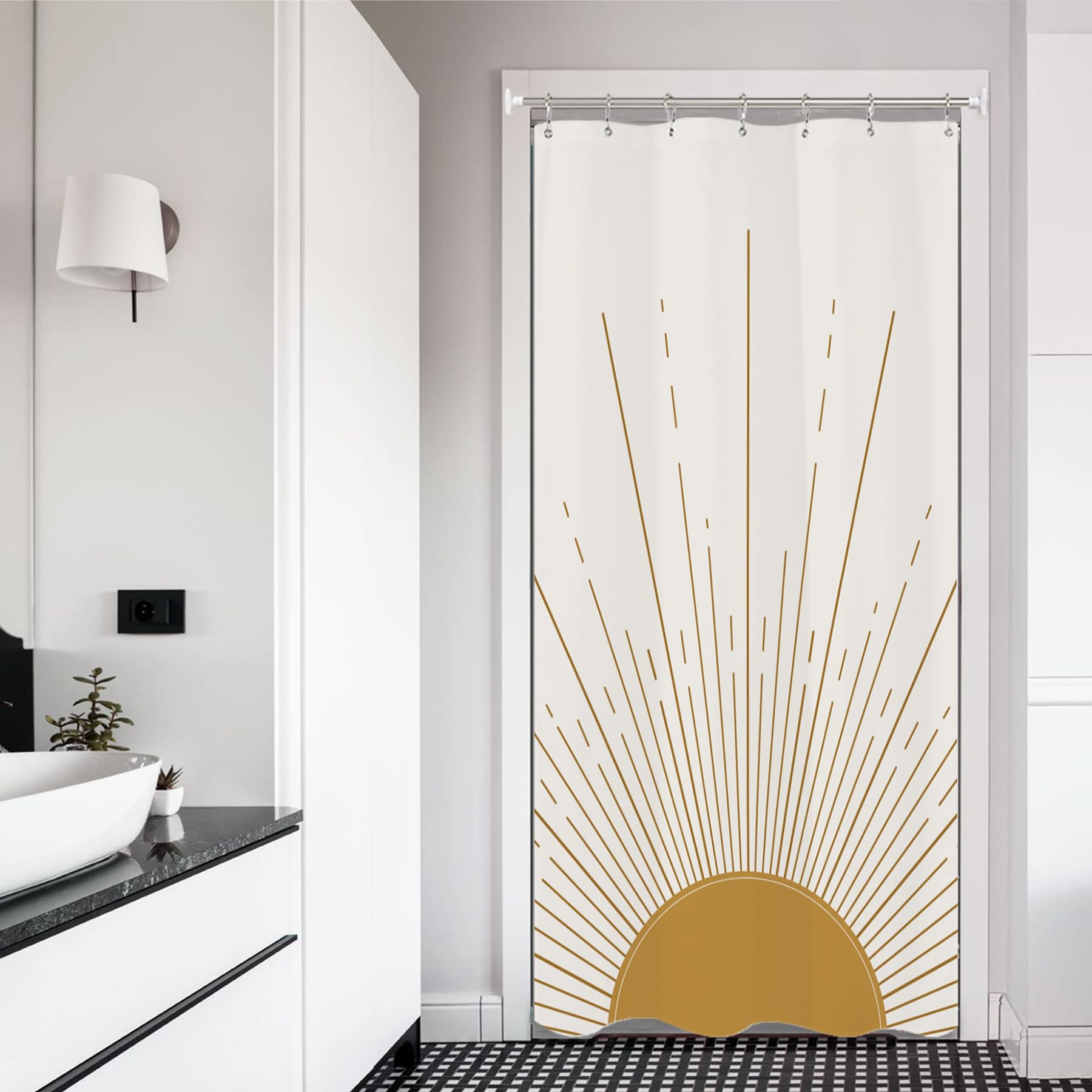Miyotaa Sun Moon 70S Shower Curtain Set 60Wx71H Inches Celestial Vintage Witchy Abstract Aesthetic Polyester Waterproof Cloth Ba