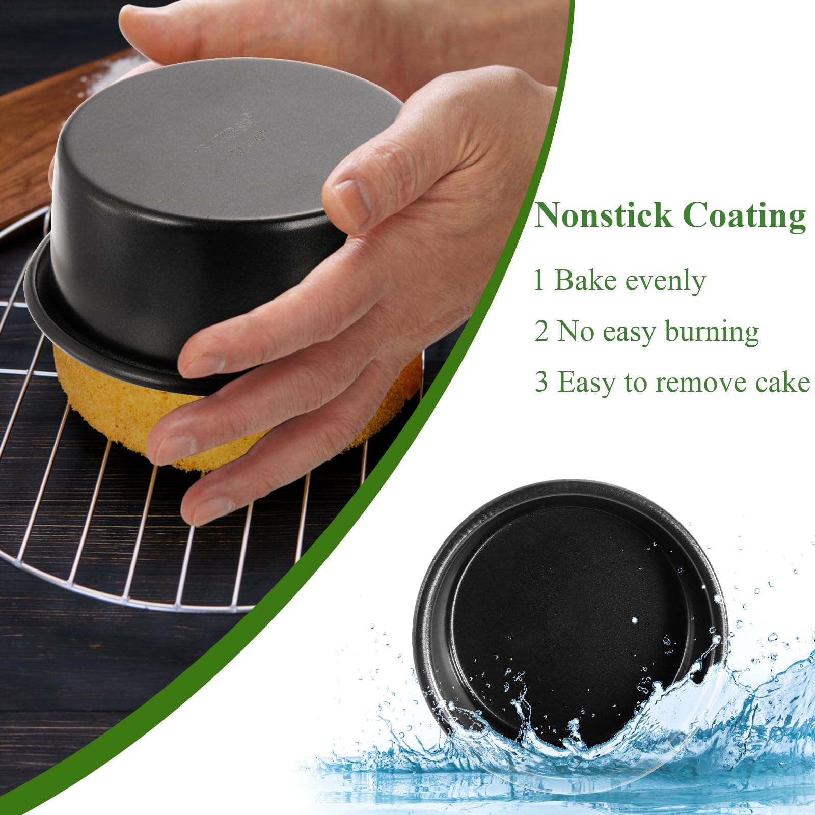 Yesland 4 Inch Cake Pan Set Of 6, Nonstick Round Mini Cake Pans Smash Cake Baking Pans Tins With Non-Toxic Coating, Aluminum Mat