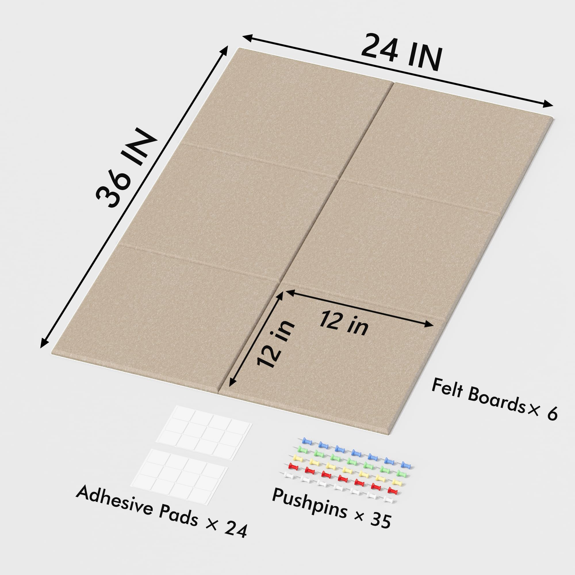 Neatsure Large Cork Board for Wall, 36 x 24 Bulletin Board with Pushpins, 6 Panels Felt Tiles Tack Push Pin Board for Office, Ta