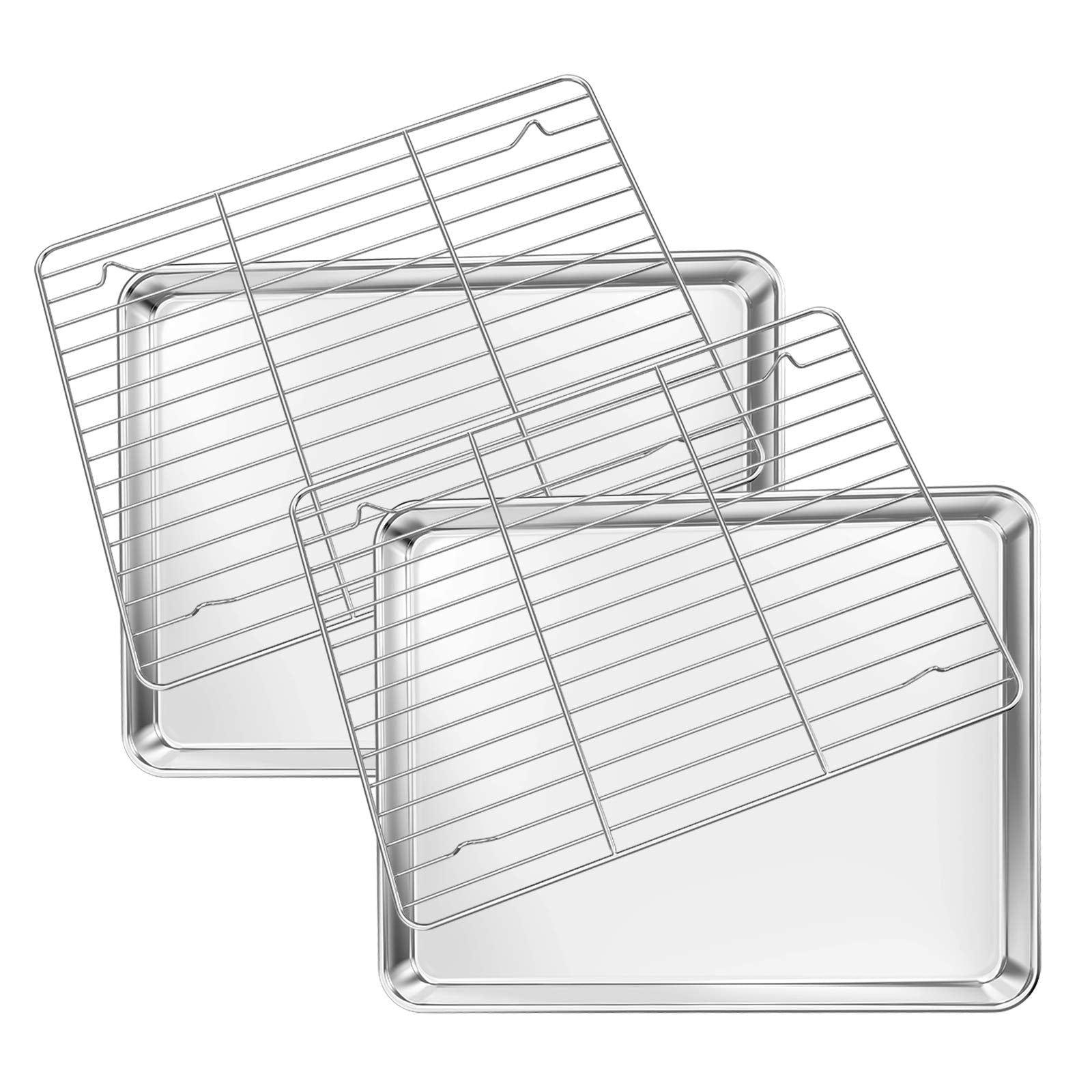 Deedro Baking Sheet With Rack Set [2 Sheets + 2 Racks], Stainless Steel Cookie Half Sheets Baking Pan Oven Tray With Cooling Rac