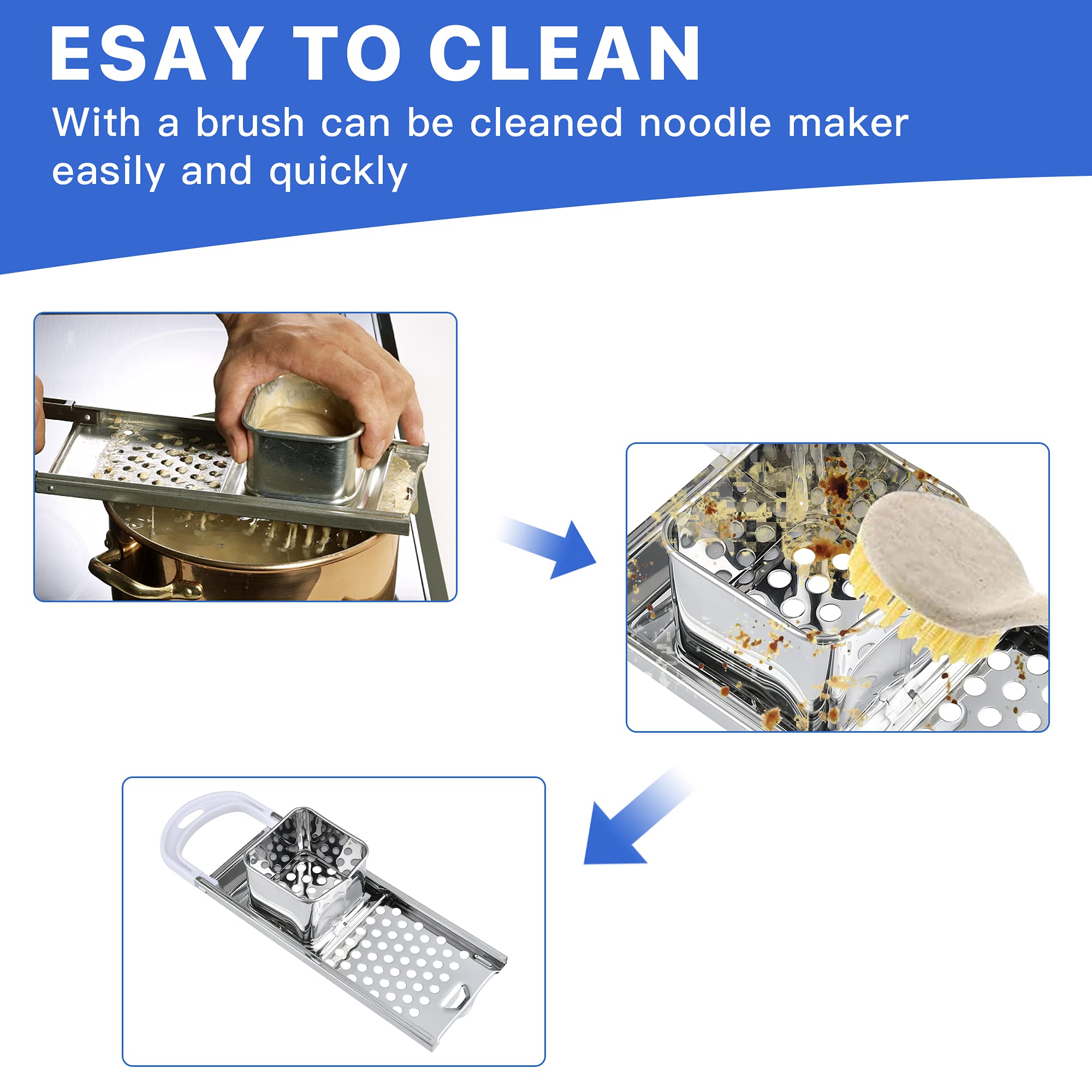 Worldity Stainless Steel Spaetzle Maker, Homemade Germany Spaetzle Noodle Maker With Comfortable Rubber Handle, Including Skimme