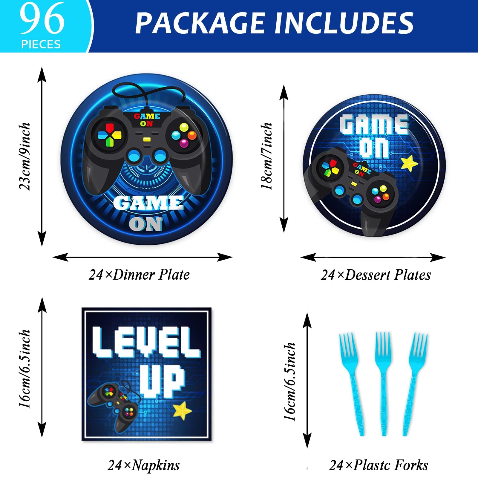 96 Pcs Video Game Party Supplies Paper Plates Napkins Gaming Party Birthday Decorations Favors For Kids Gaming Serves 24
