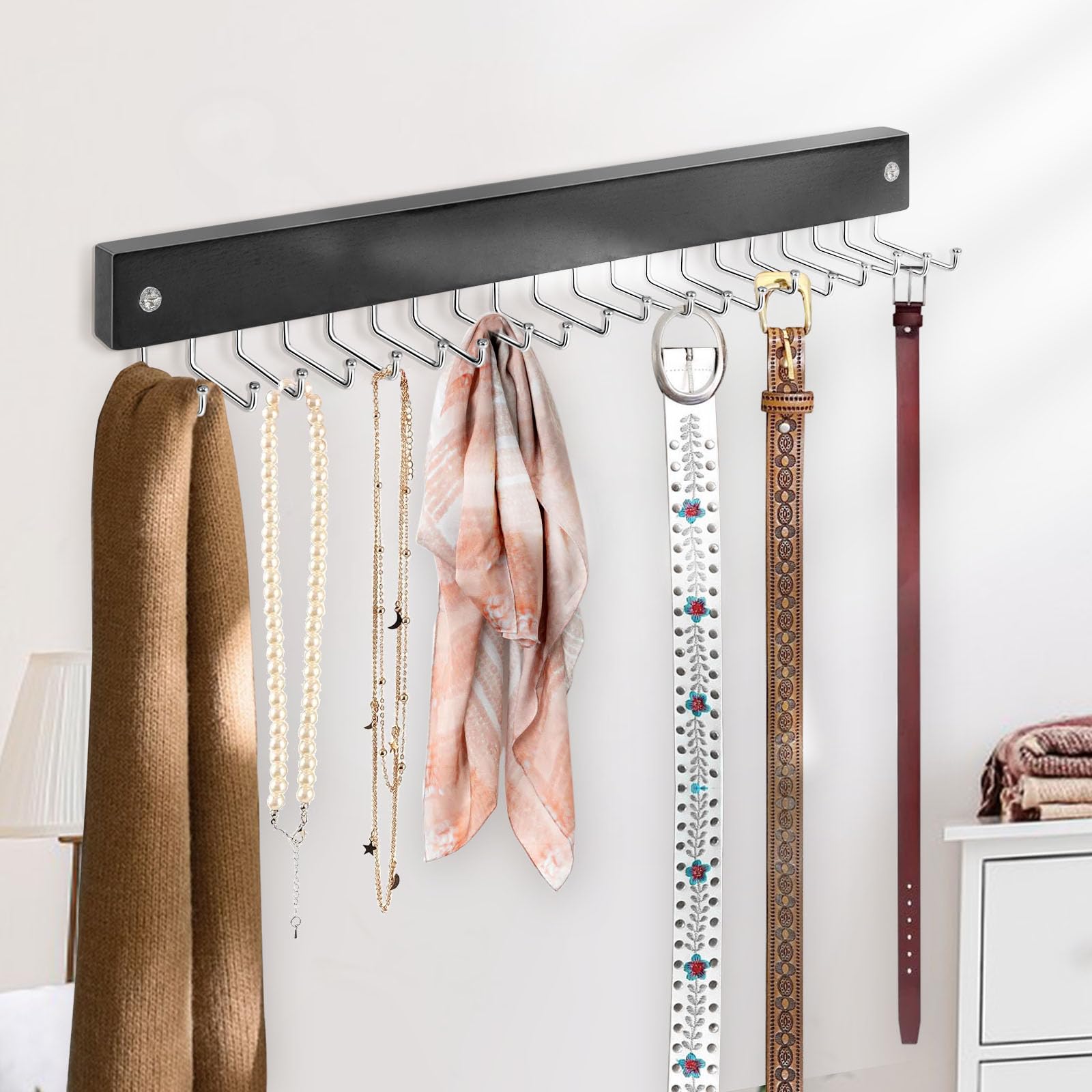 Tie Rack Wall Mounted, Tie, Belt And Scarf Hanger 20 Hook, Tie And Belt Organizer