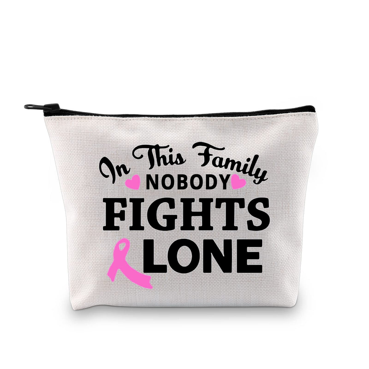 MBMSO Breast Cancer Gifts Breast Cancer Awareness Makeup Bag in this Family Nobody Fights Alone Gifts for Breast Survivor Fighte
