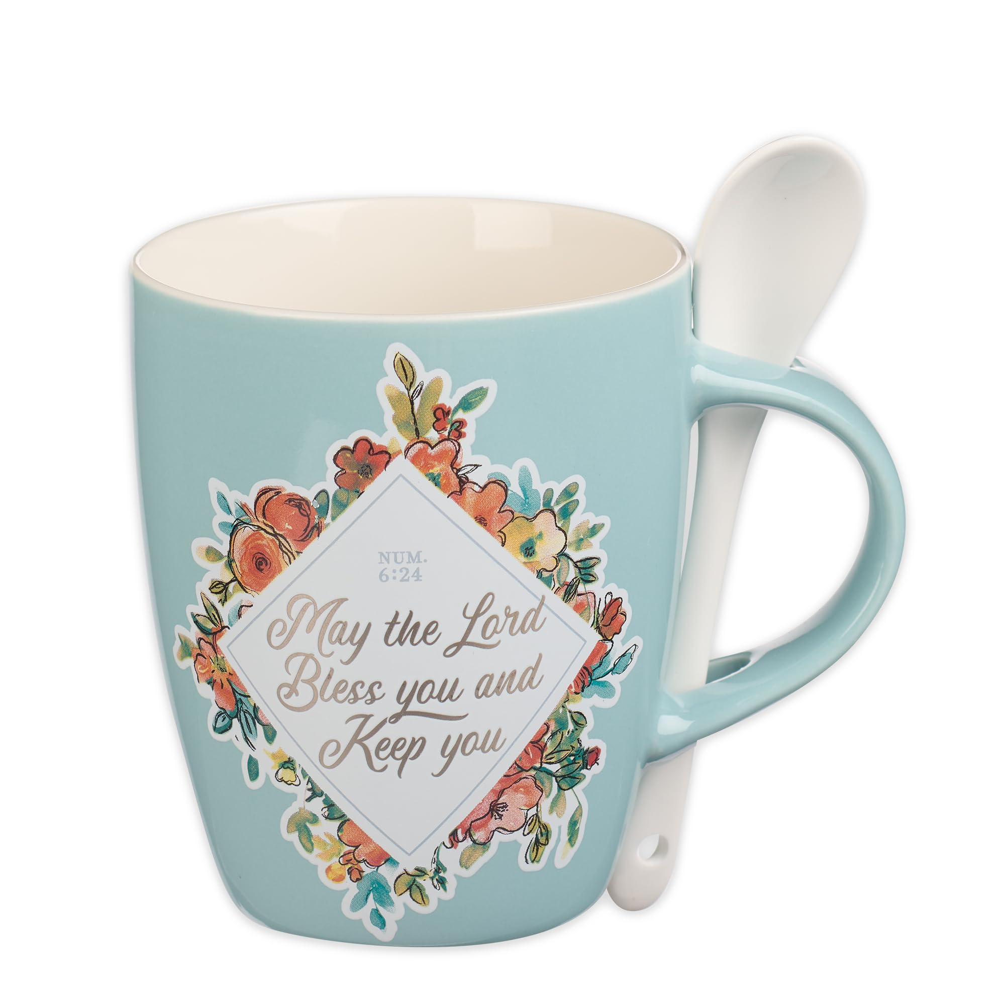 Christian Art Gifts Scripture Coffee and Tea Mug with Ceramic Spoon Set for Women: May the Lord Bless You - Numbers 6:24 Inspira
