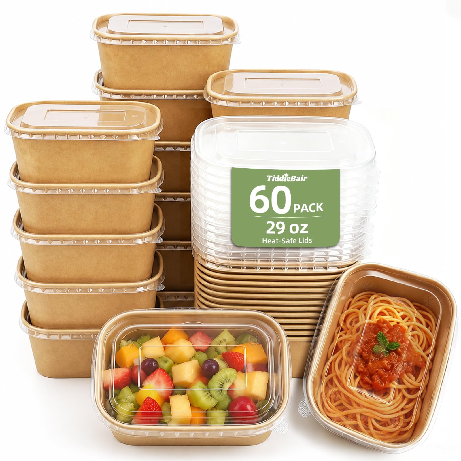 60 Pack 29OZ Disposable Meal Prep Containers with Lids, Kraft Paper Bowls