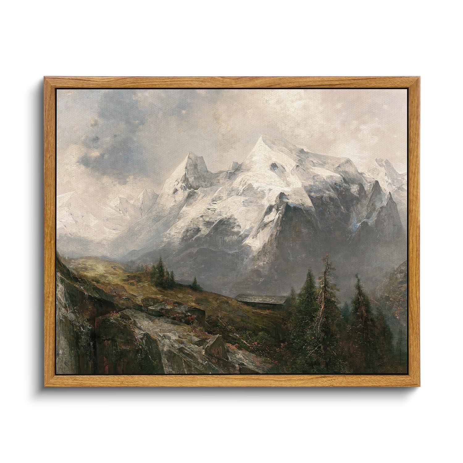 Viyyiea Framed Canvas Wall Art Room Decor, Vintage Mountain Landscape Wall Painting Prints, Rustic Farmhouse Wall Art, Vintage D