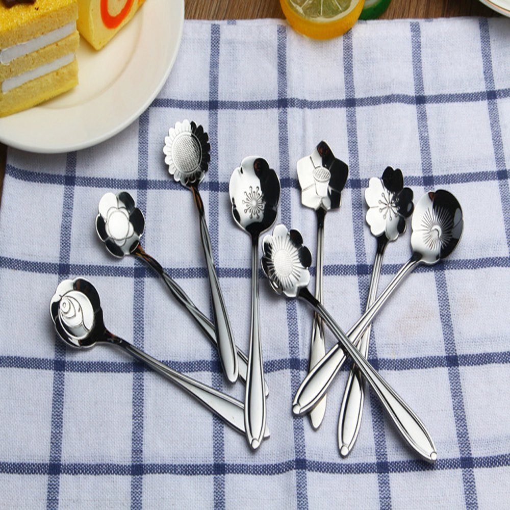 Ercrysto Stainless Steel Tableware Creative Flower Coffee Spoon, Stirring Spoon, Sugar Spoon, Stir Bar Spoon, Mixing Spoon, Tea