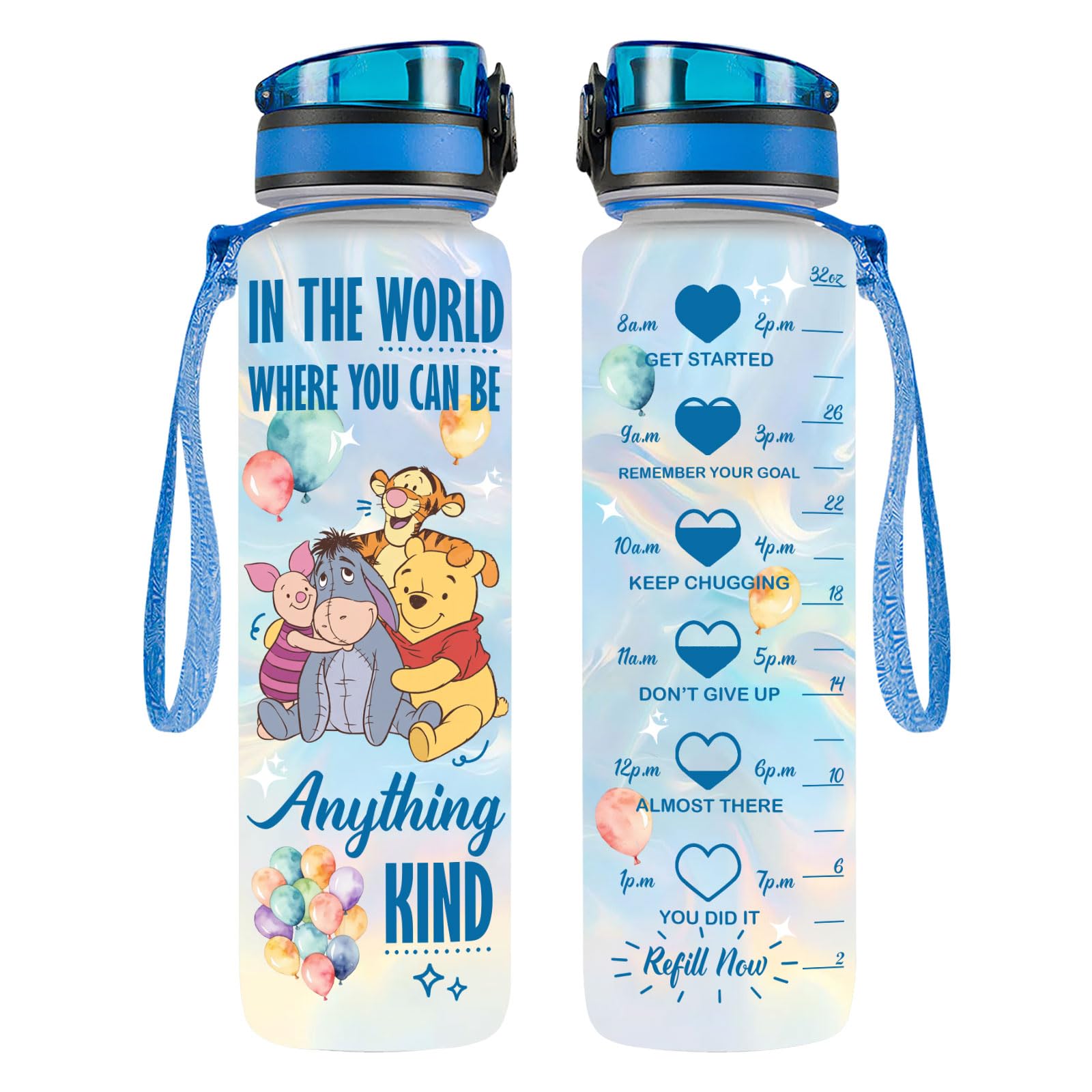 GEPOSTORE 32oz Water Bottle with Time Marker - Cute Cartoon Motivational Water Tracker Bottle for Kids Girls Women - BPA-Free Le