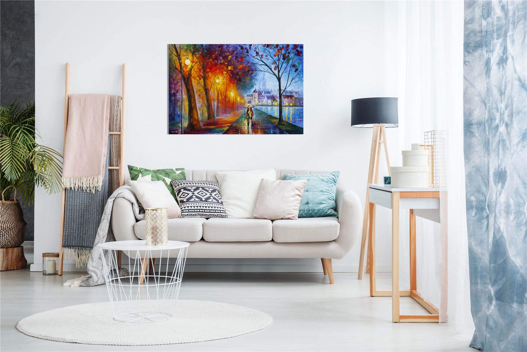 City By The Lake By Leonid Afremov Canvas Wall Art Picture Print For Home Decor (30X20)