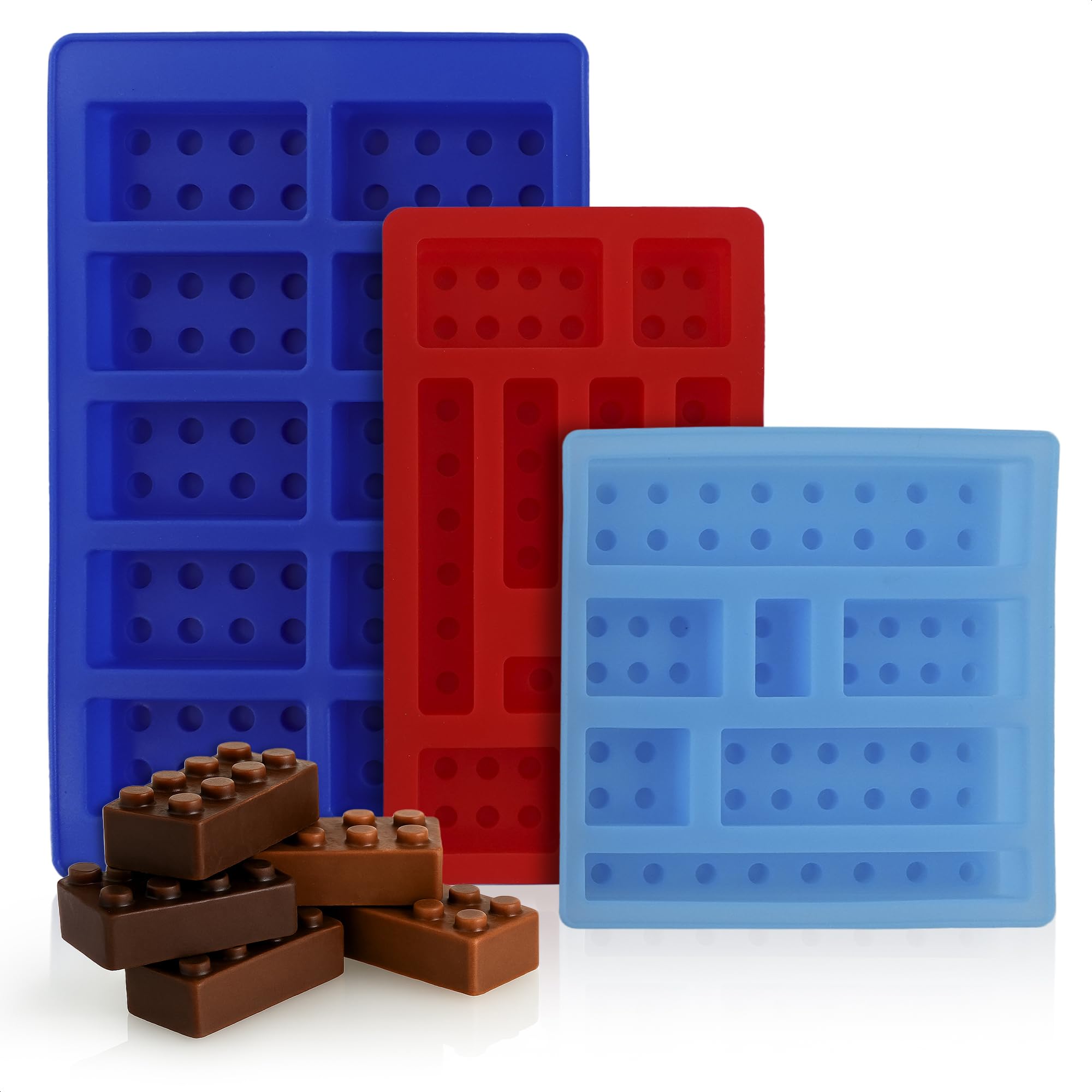 3 PCs Silicone Chocolate Molds - Building Brick Mold Silicone Non-Stick Ice Cube Tray, Easy to Use & Clean - Designed for Candy,